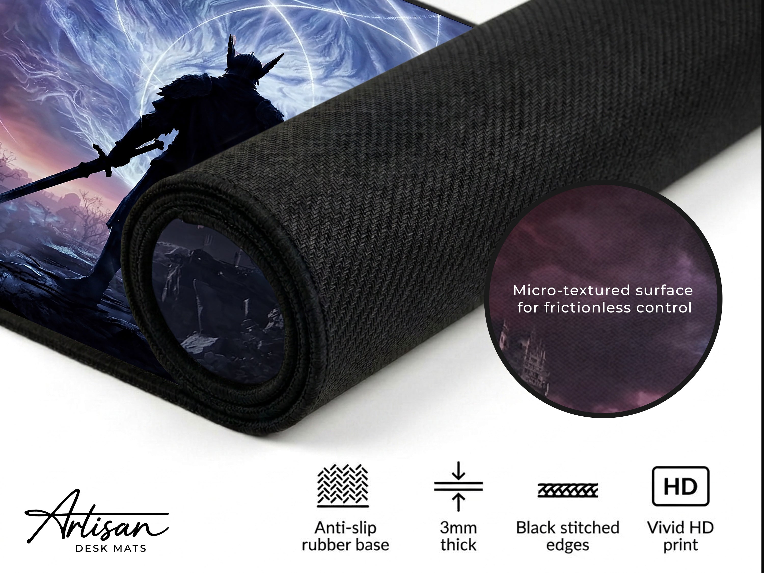 Wylder Nightreign Desk Mat v2, Elden Ring Wall Art Style Mousepad, XL Neoprene Gothic Gaming