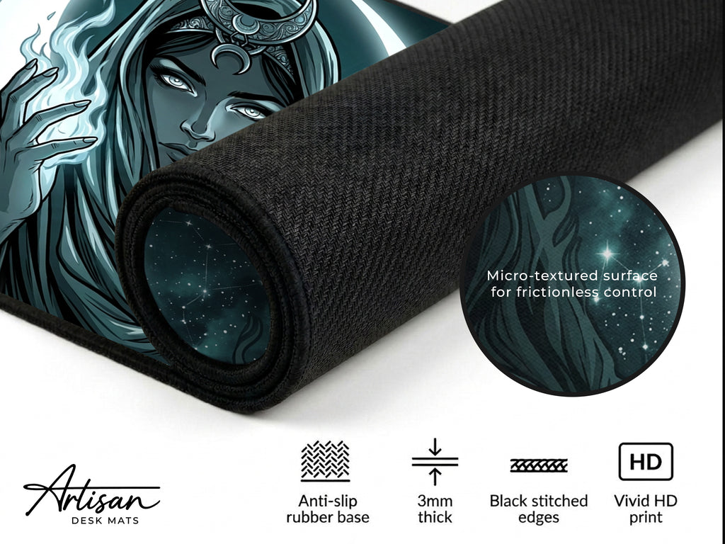Hecate Moon Goddess Mousepad, Witchy Dark Fantasy Desk Mat, Gothic
