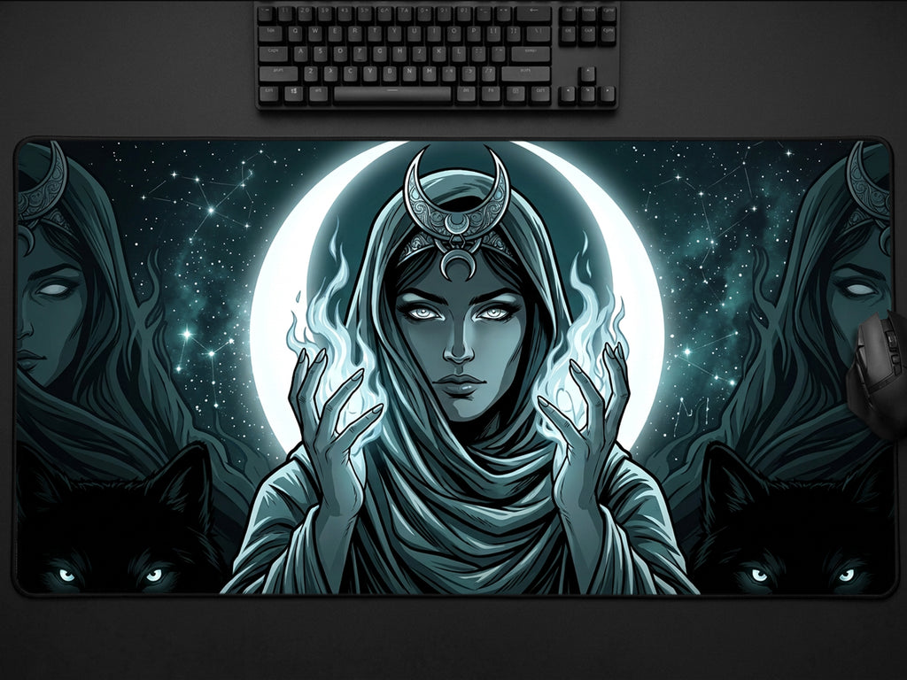 Hecate Moon Goddess Mousepad, Witchy Dark Fantasy Desk Mat, Gothic