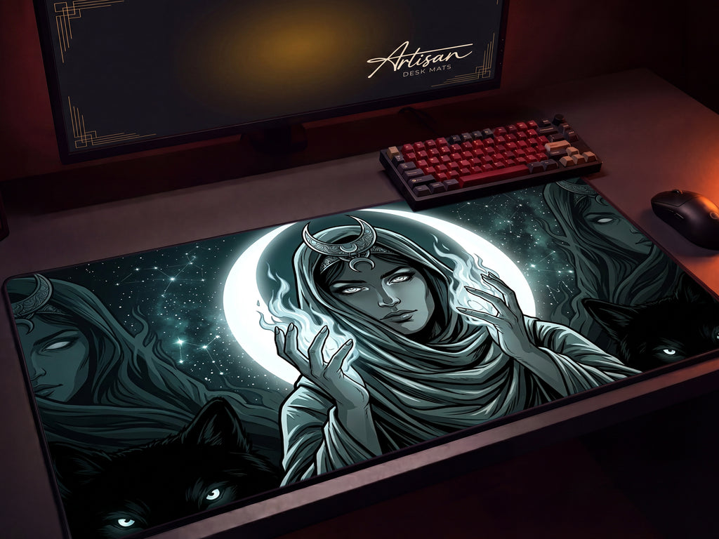 Hecate Moon Goddess Mousepad, Witchy Dark Fantasy Desk Mat, Gothic