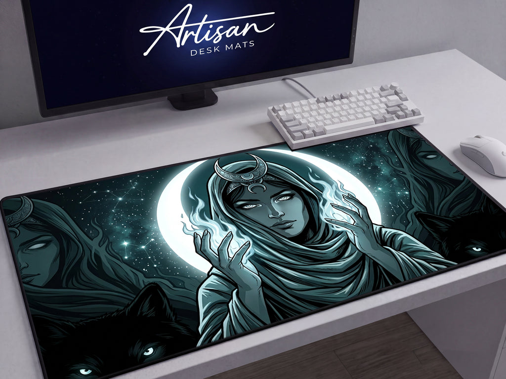 Hecate Moon Goddess Mousepad, Witchy Dark Fantasy Desk Mat, Gothic