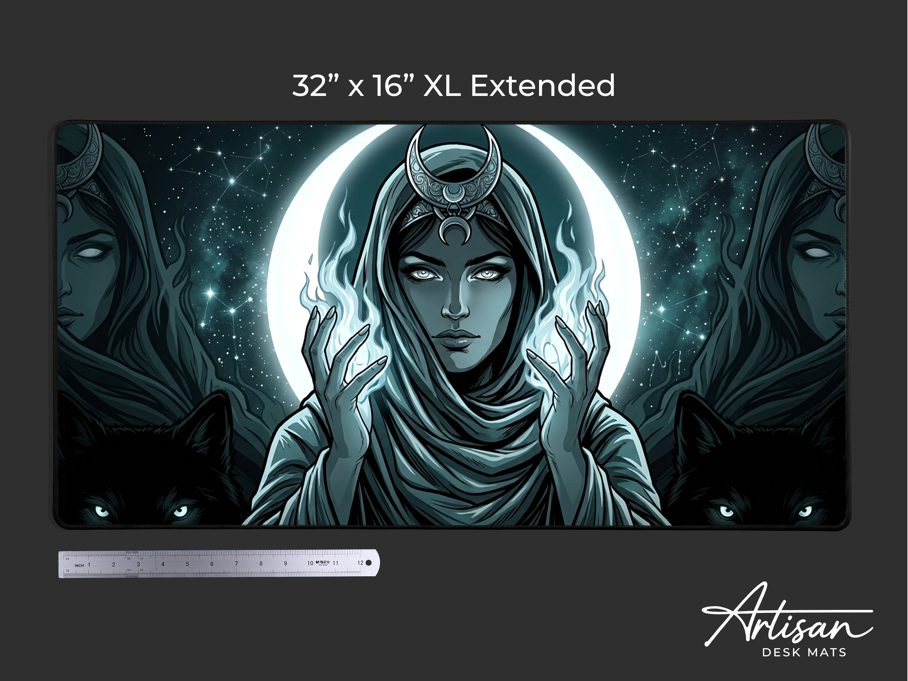 Hecate Moon Goddess Mousepad, Witchy Dark Fantasy Desk Mat, Gothic