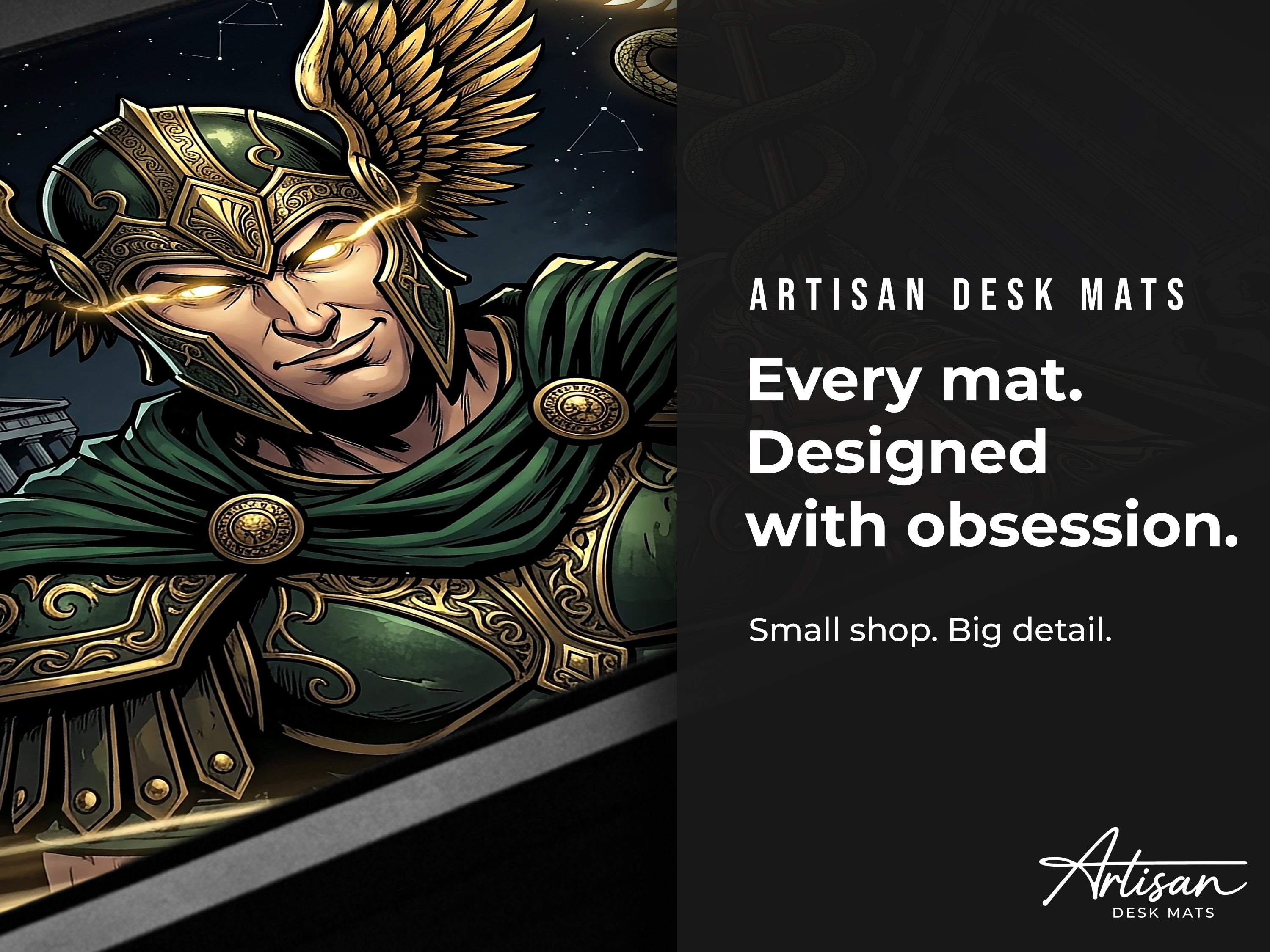 Hermes Desk Mat, Greek Mythology Mousepad, XL Neoprene Gaming Mat, Messenger of the Gods