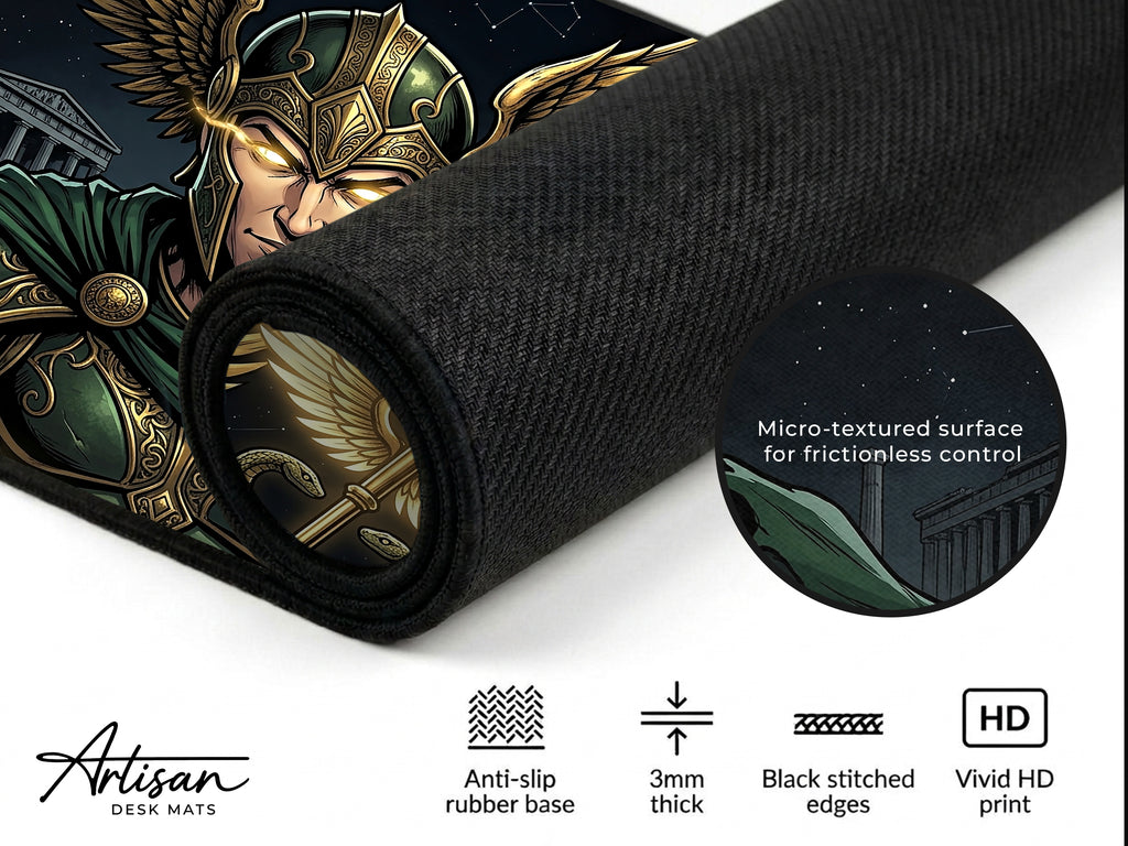 Hermes Desk Mat, Greek Mythology Mousepad, XL Neoprene Gaming Mat, Messenger of the Gods