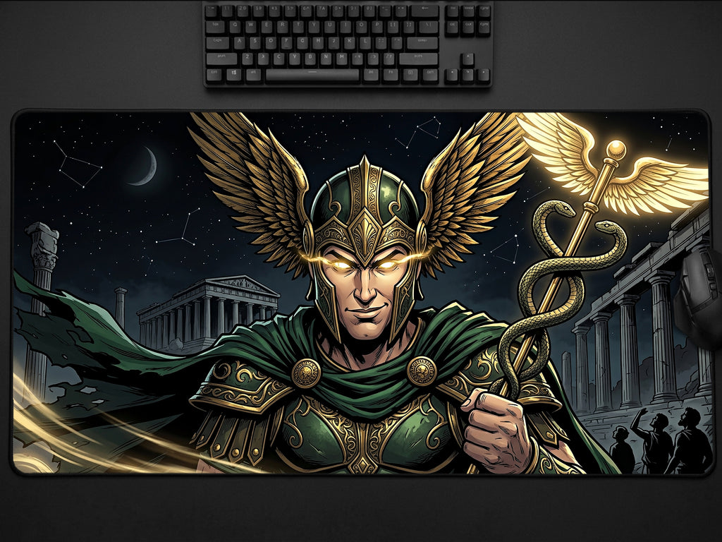 Hermes Desk Mat, Greek Mythology Mousepad, XL Neoprene Gaming Mat, Messenger of the Gods
