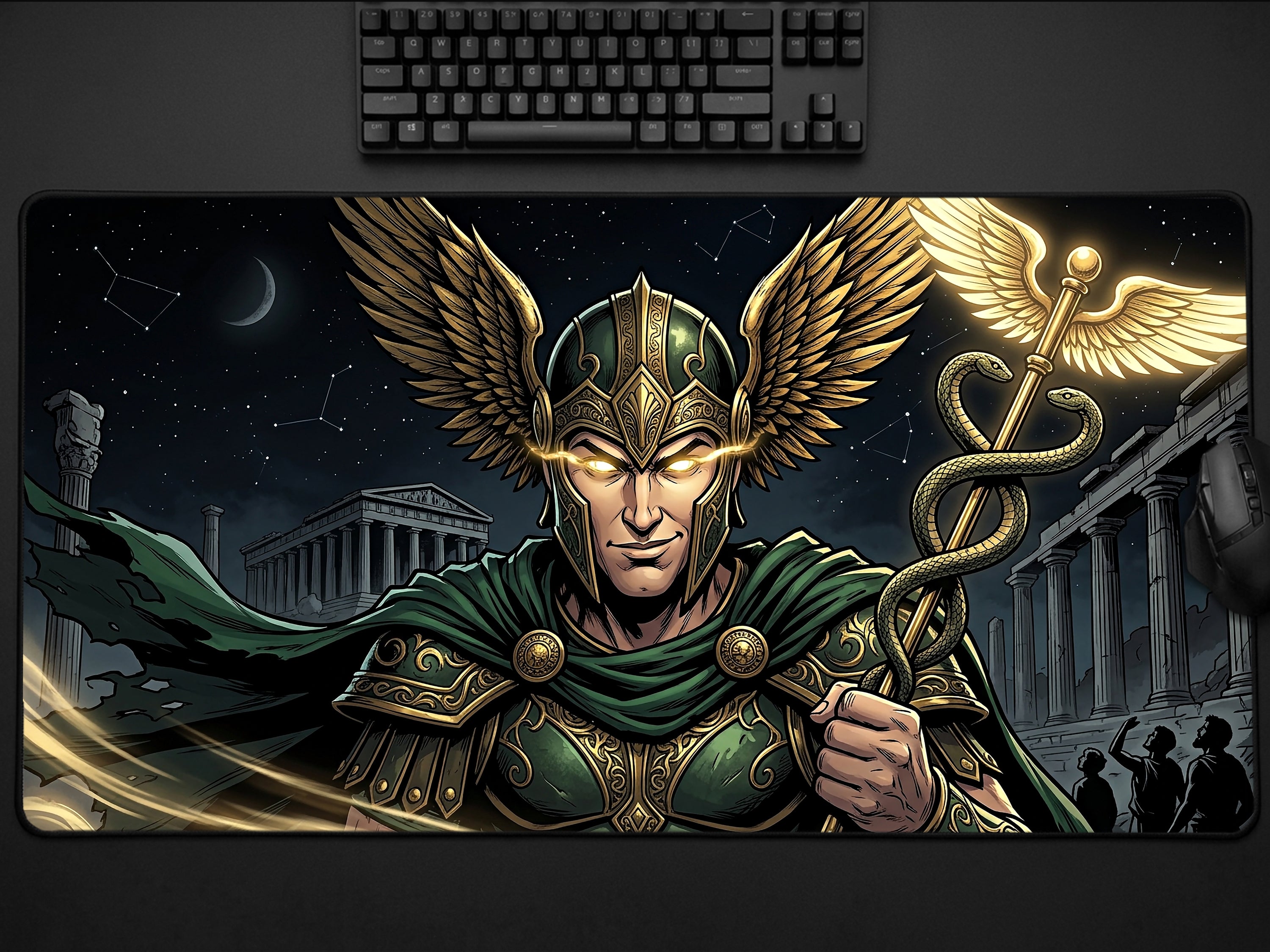 Hermes Desk Mat, Greek Mythology Mousepad, XL Neoprene Gaming Mat, Messenger of the Gods