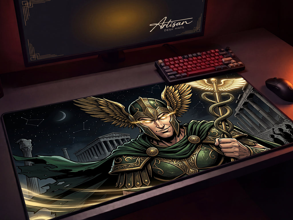 Hermes Desk Mat, Greek Mythology Mousepad, XL Neoprene Gaming Mat, Messenger of the Gods