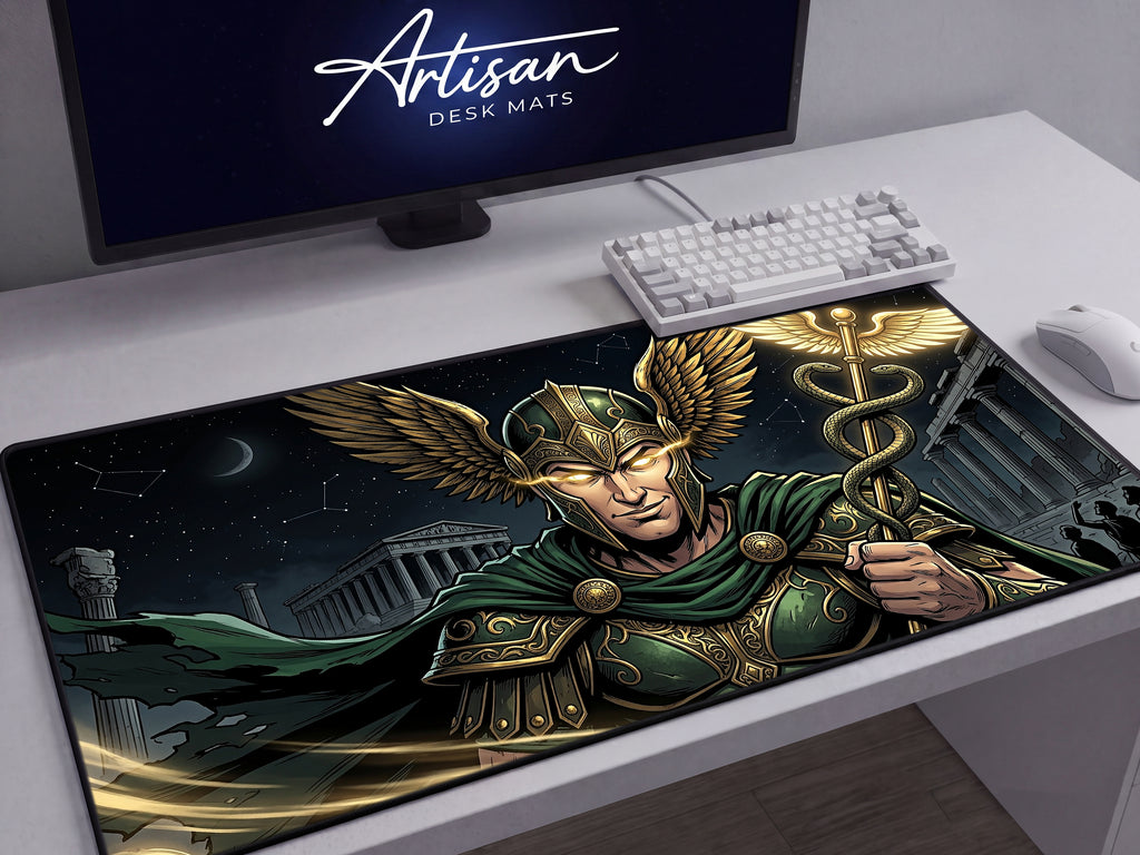 Hermes Desk Mat, Greek Mythology Mousepad, XL Neoprene Gaming Mat, Messenger of the Gods