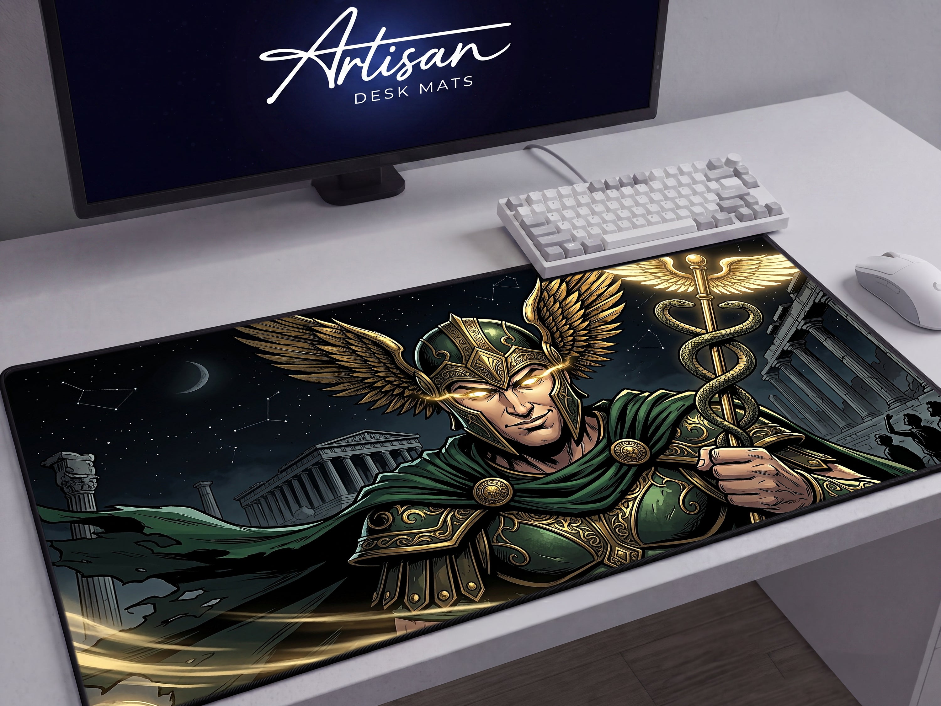 Hermes Desk Mat, Greek Mythology Mousepad, XL Neoprene Gaming Mat, Messenger of the Gods