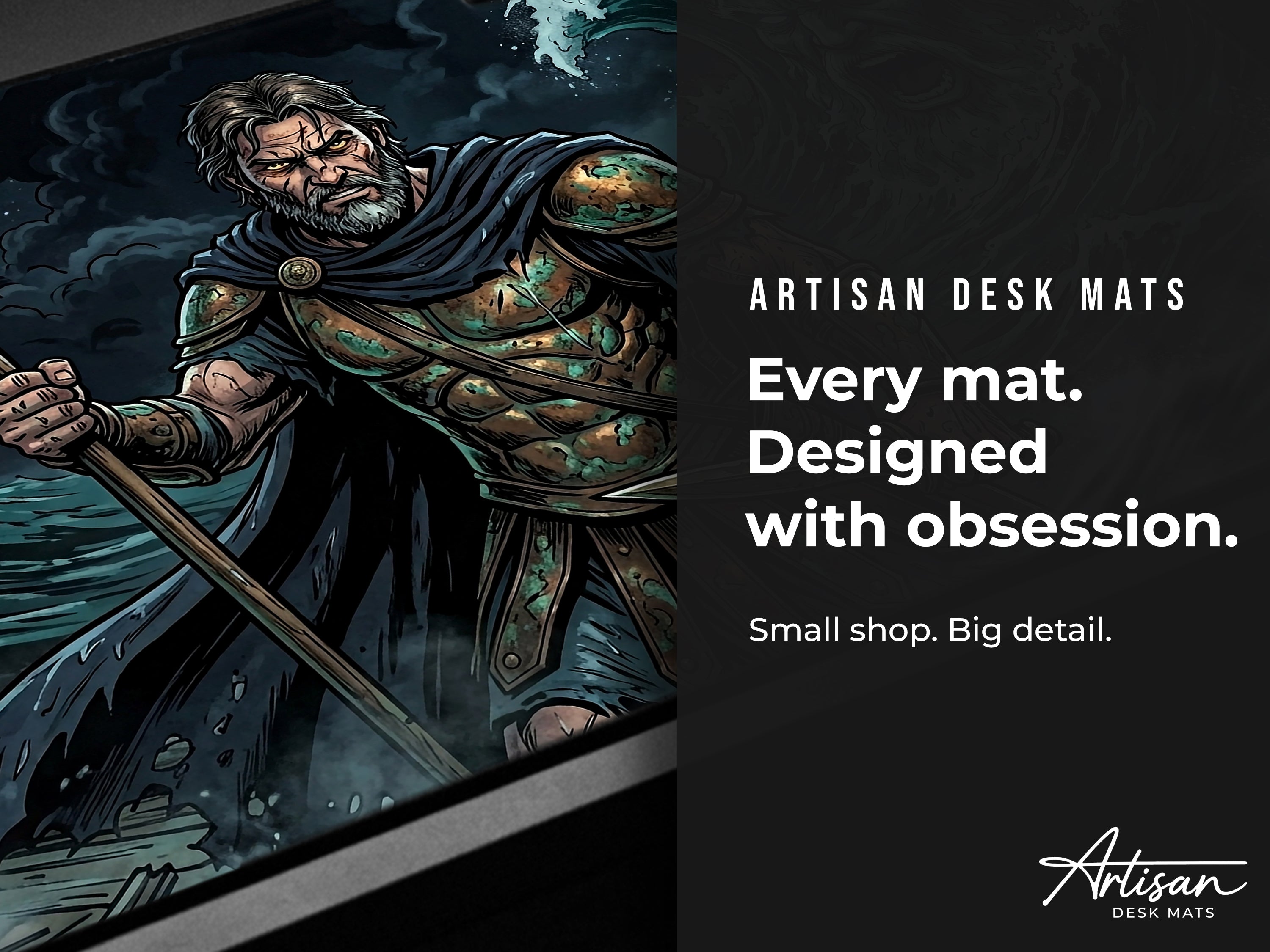 Odysseus Desk Mat, Greek Hero Mythology Mousepad, XL Neoprene Gaming