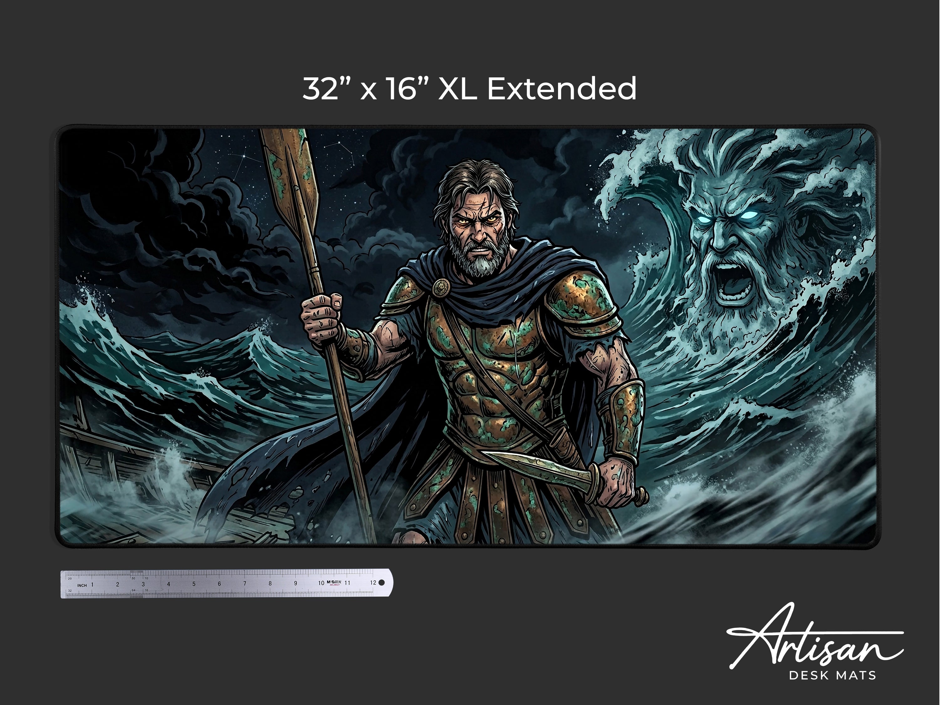 Odysseus Desk Mat, Greek Hero Mythology Mousepad, XL Neoprene Gaming