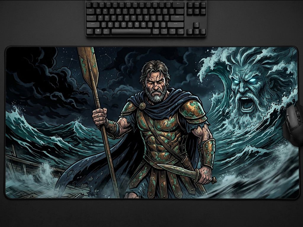 Odysseus Desk Mat, Greek Hero Mythology Mousepad, XL Neoprene Gaming