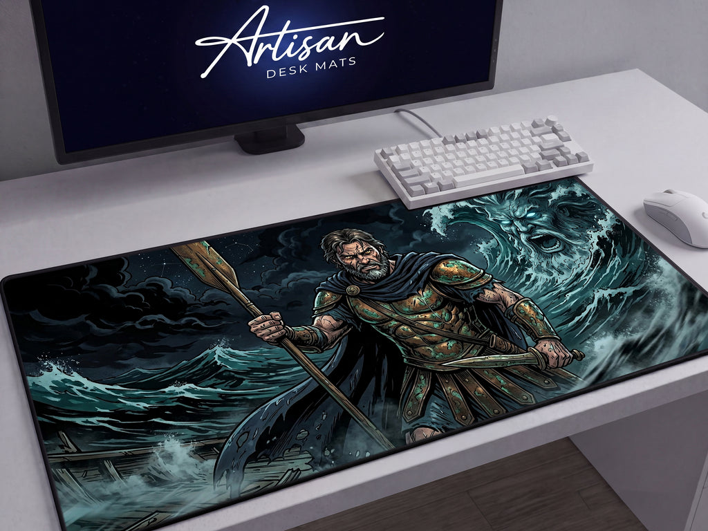 Odysseus Desk Mat, Greek Hero Mythology Mousepad, XL Neoprene Gaming