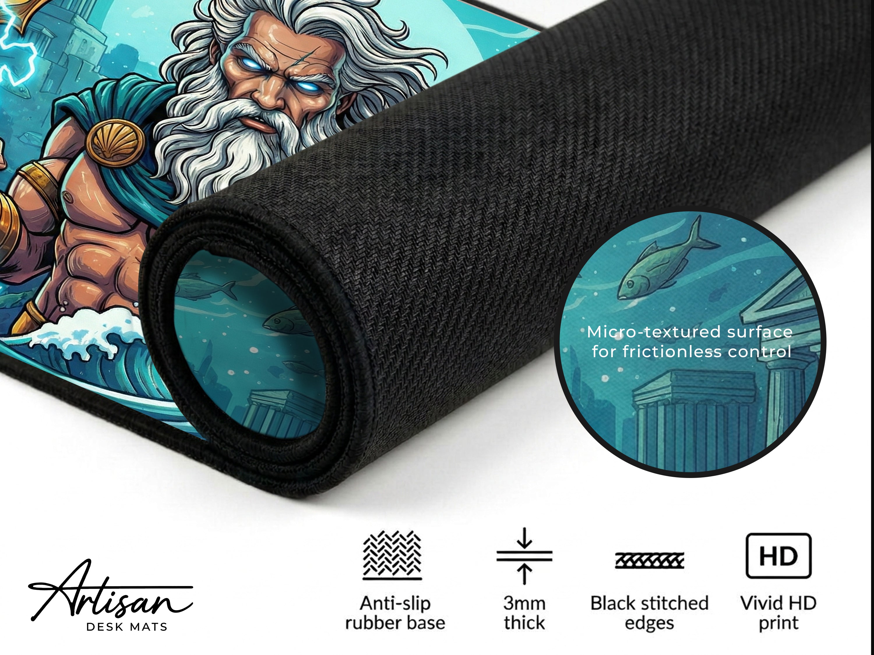 Poseidon Fantasy Greek Mythology Gaming Custom Desk Decor Mouse Pad