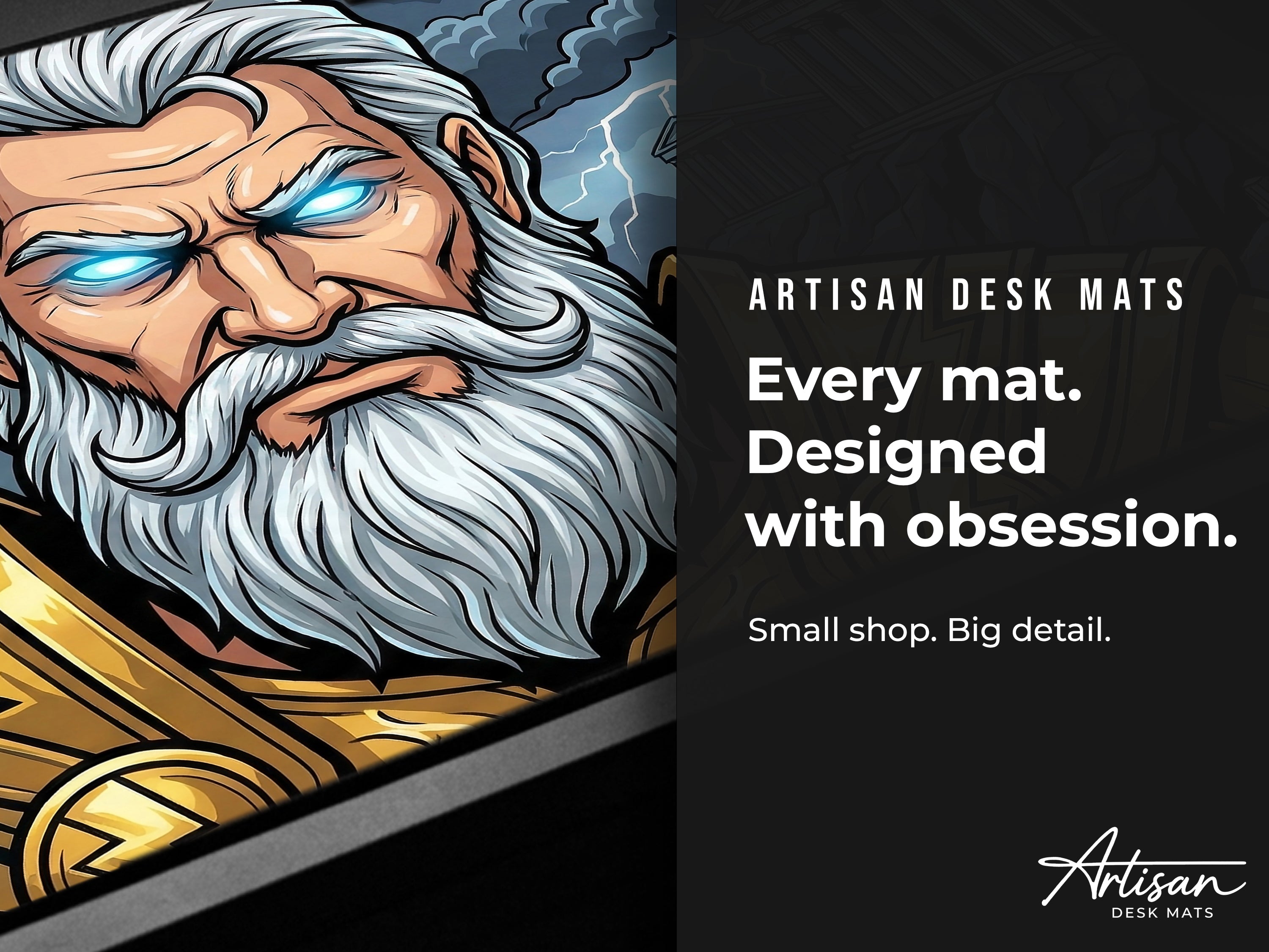 Large Desk Mat, Zeus Fantasy Greek Mythology Gaming Custom Desk Decor Mouse Pad