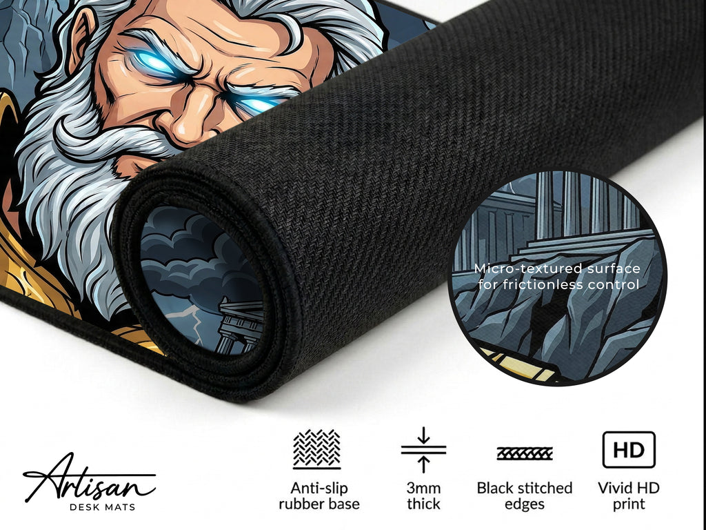 Large Desk Mat, Zeus Fantasy Greek Mythology Gaming Custom Desk Decor Mouse Pad