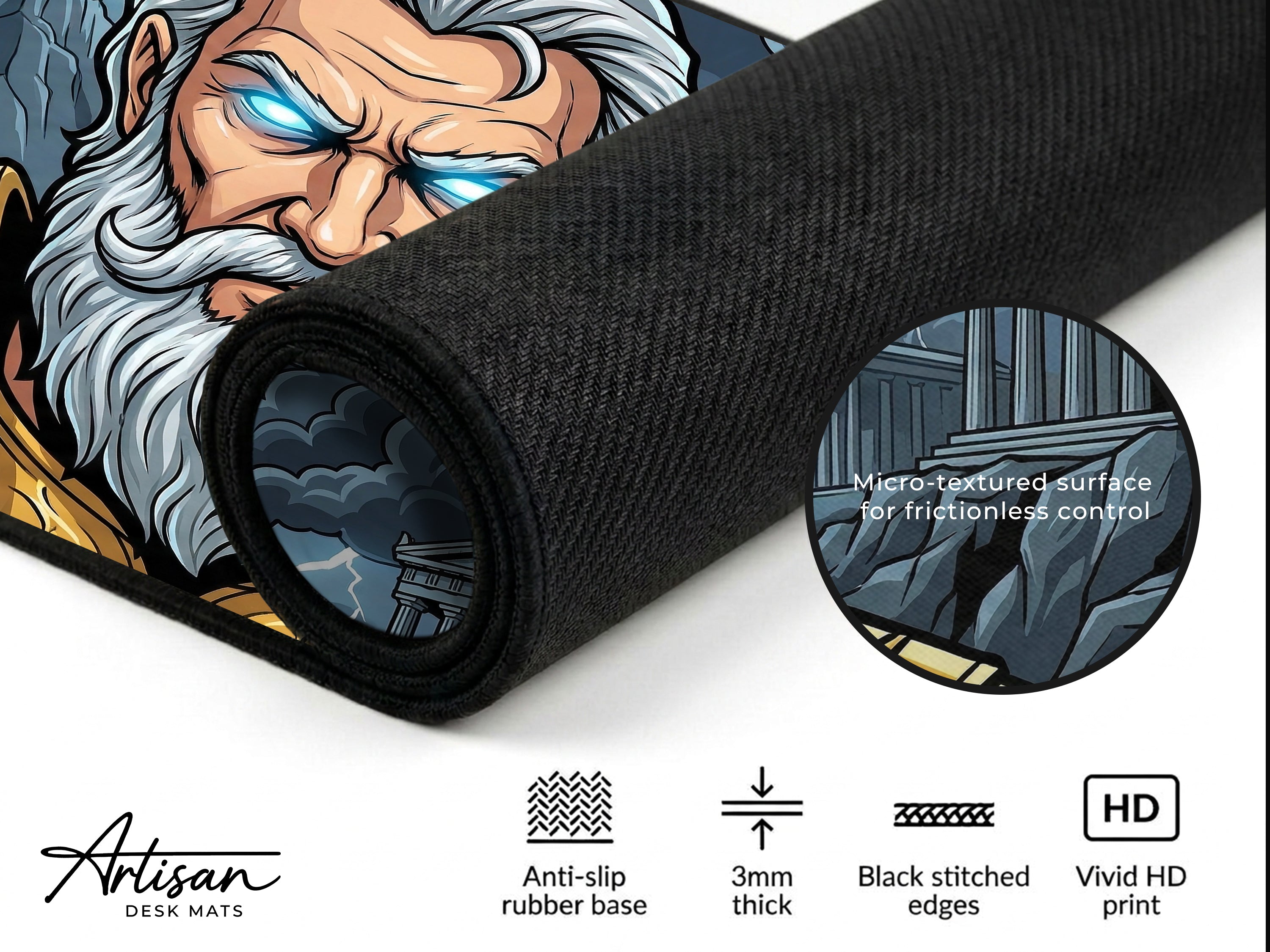 Large Desk Mat, Zeus Fantasy Greek Mythology Gaming Custom Desk Decor Mouse Pad