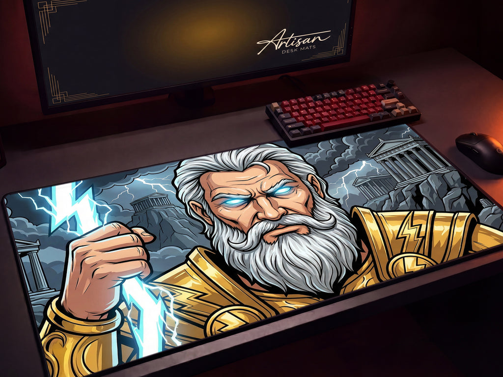 Large Desk Mat, Zeus Fantasy Greek Mythology Gaming Custom Desk Decor Mouse Pad