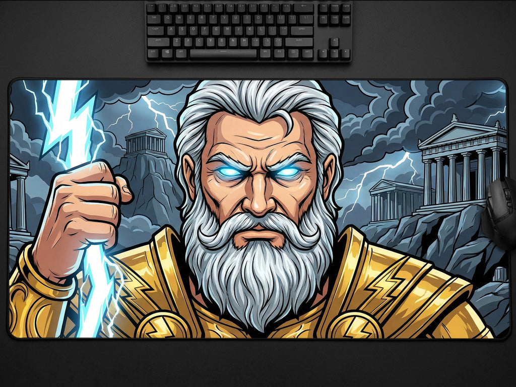 Large Desk Mat, Zeus Fantasy Greek Mythology Gaming Custom Desk Decor Mouse Pad