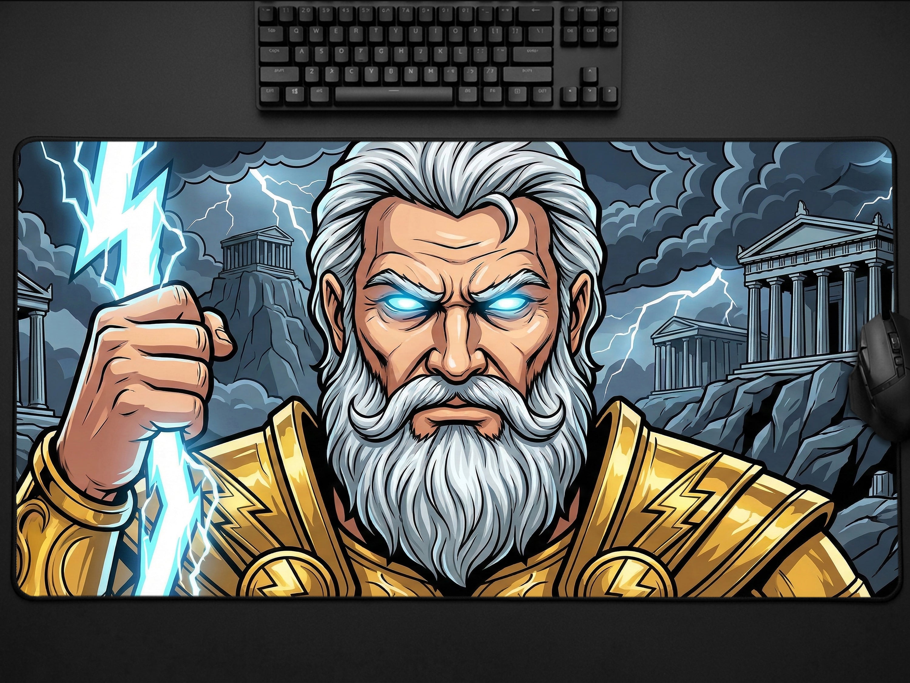Large Desk Mat, Zeus Fantasy Greek Mythology Gaming Custom Desk Decor Mouse Pad