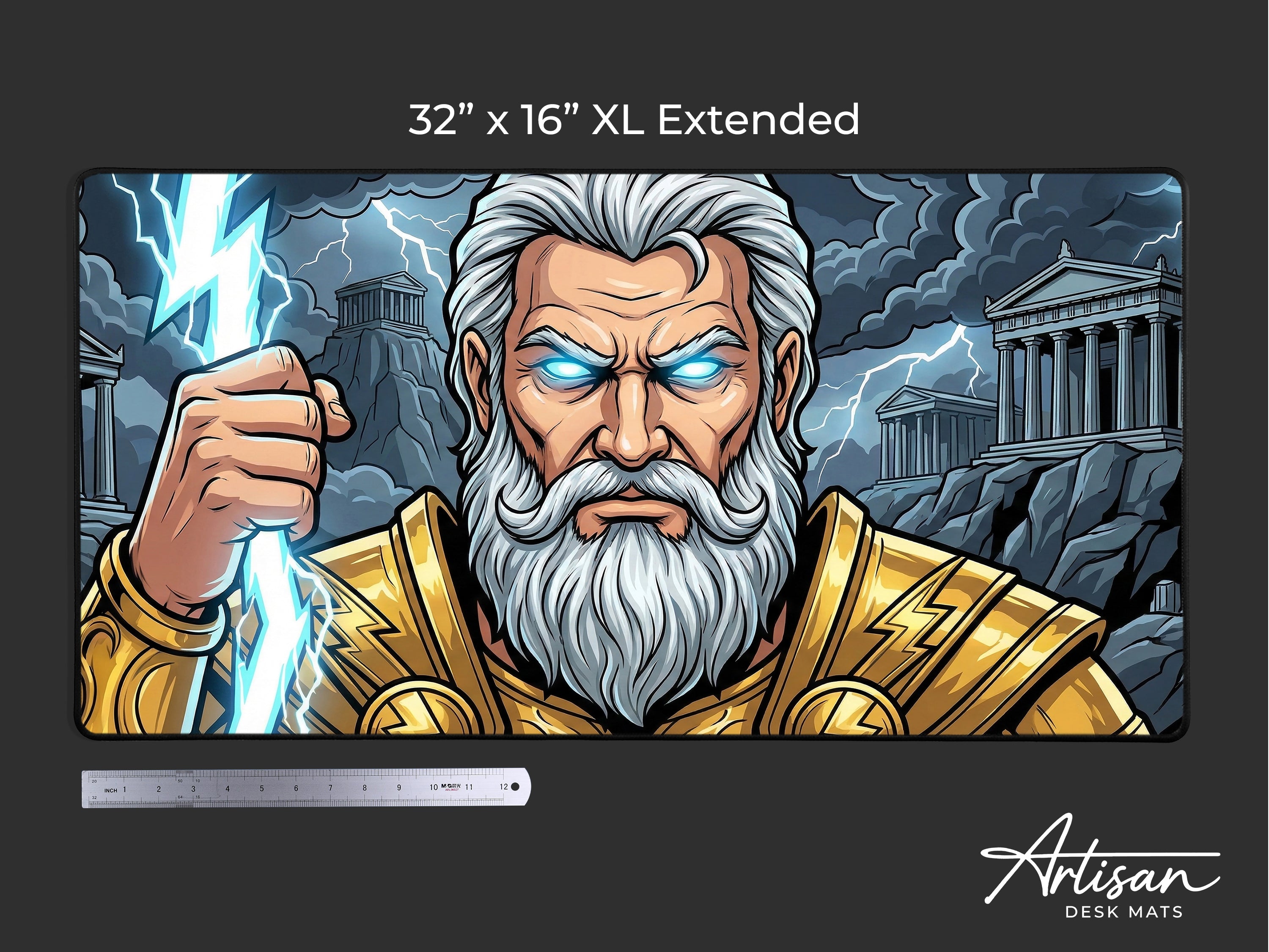 Large Desk Mat, Zeus Fantasy Greek Mythology Gaming Custom Desk Decor Mouse Pad