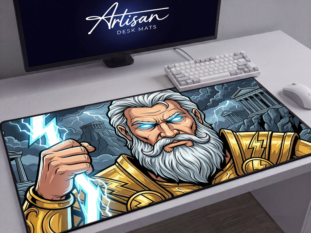 Large Desk Mat, Zeus Fantasy Greek Mythology Gaming Custom Desk Decor Mouse Pad