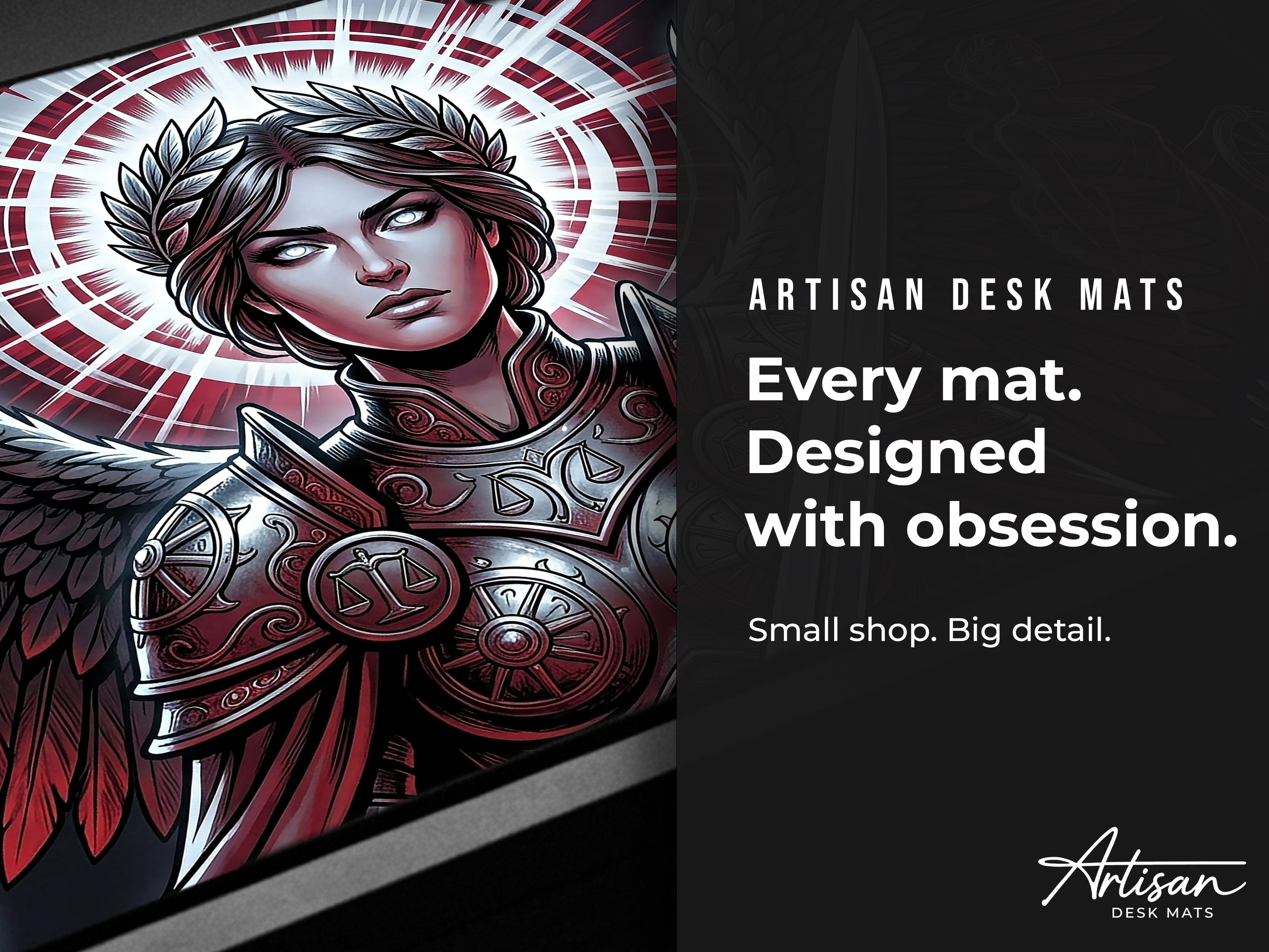 Nemesis Desk Mat, Greek Mythology Gaming Mousepad, XL Neoprene Dark Fantasy Goddess of Retribution