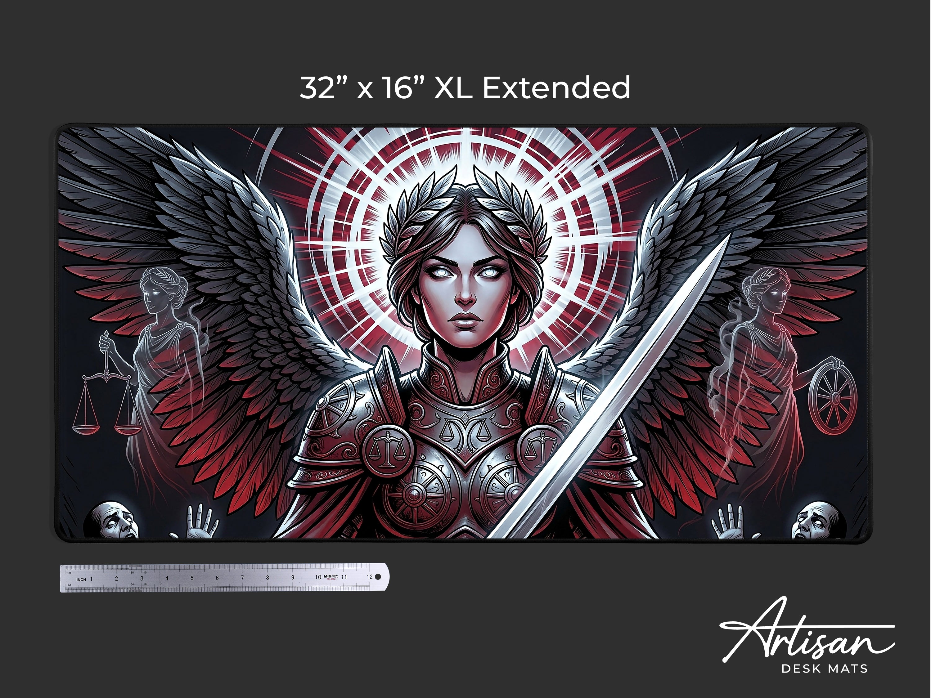 Nemesis Desk Mat, Greek Mythology Gaming Mousepad, XL Neoprene Dark Fantasy Goddess of Retribution