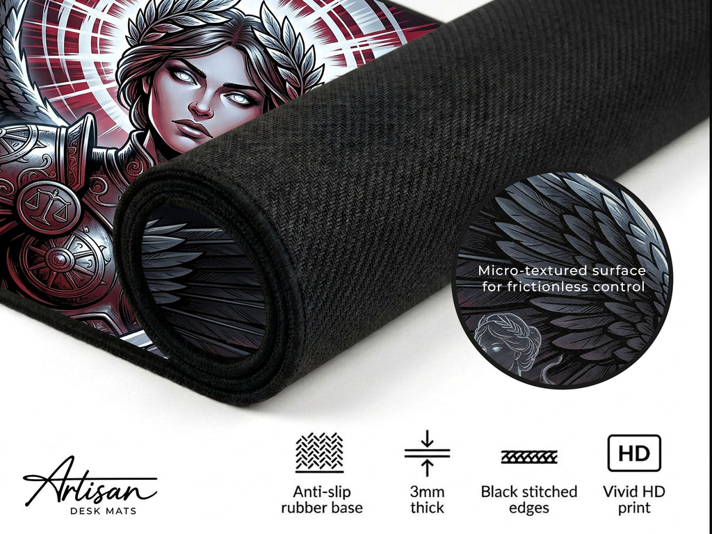 Nemesis Desk Mat, Greek Mythology Gaming Mousepad, XL Neoprene Dark Fantasy Goddess of Retribution