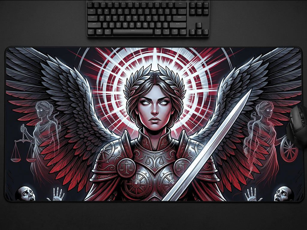 Nemesis Desk Mat, Greek Mythology Gaming Mousepad, XL Neoprene Dark Fantasy Goddess of Retribution