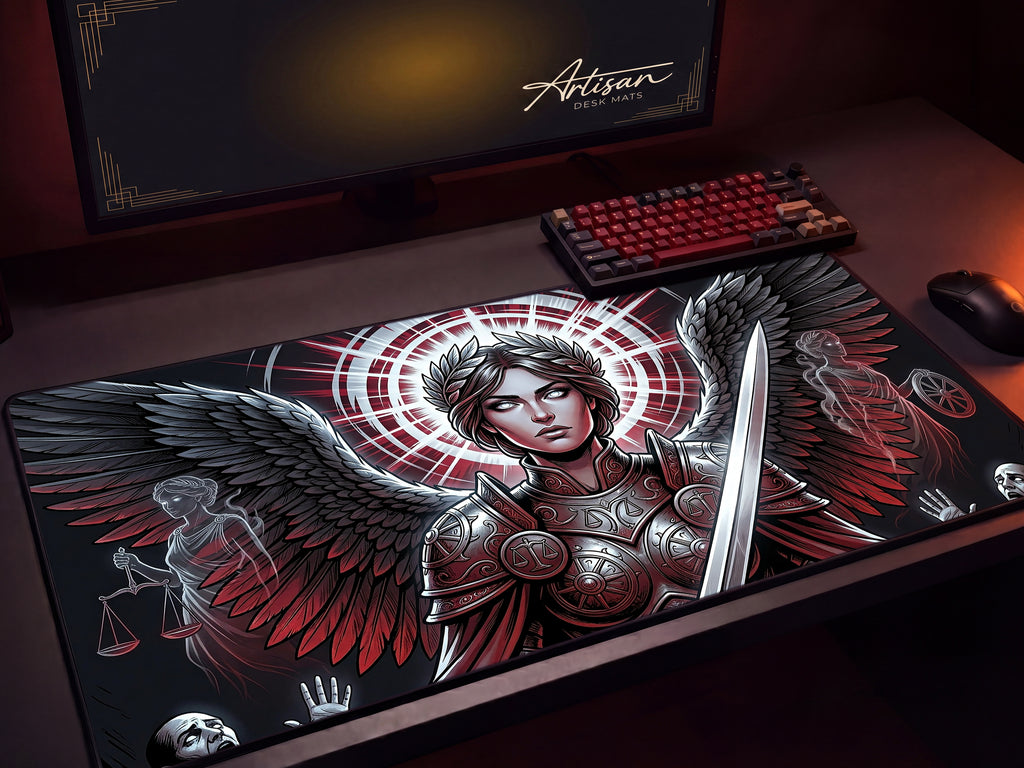 Nemesis Desk Mat, Greek Mythology Gaming Mousepad, XL Neoprene Dark Fantasy Goddess of Retribution