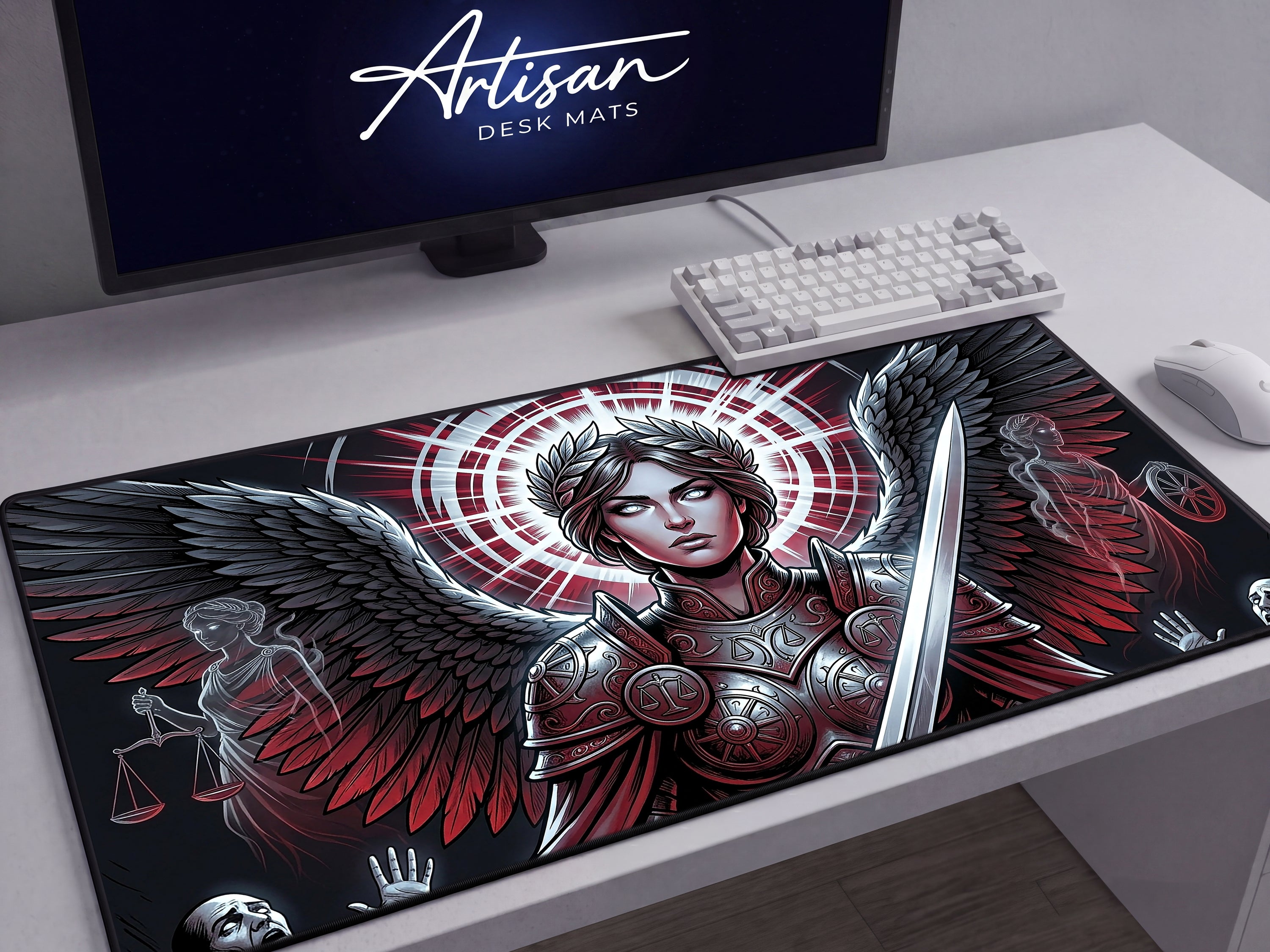 Nemesis Desk Mat, Greek Mythology Gaming Mousepad, XL Neoprene Dark Fantasy Goddess of Retribution