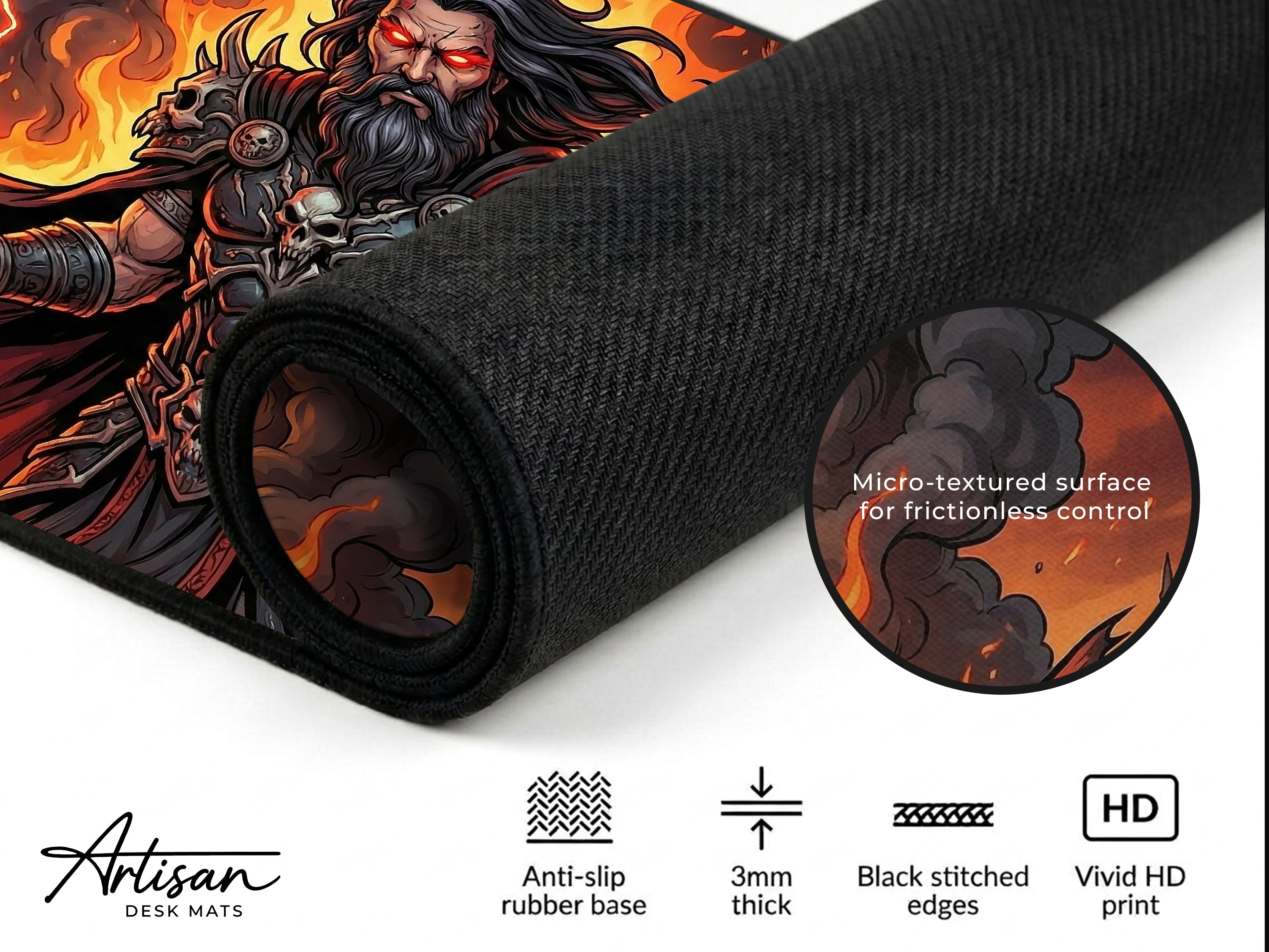 Hades Desk Mat for Dark Fantasy Gaming Setup ,Greek God of the Underworld Mousepad, Mythology Desk Accessory and Dark Gift for Gamers
