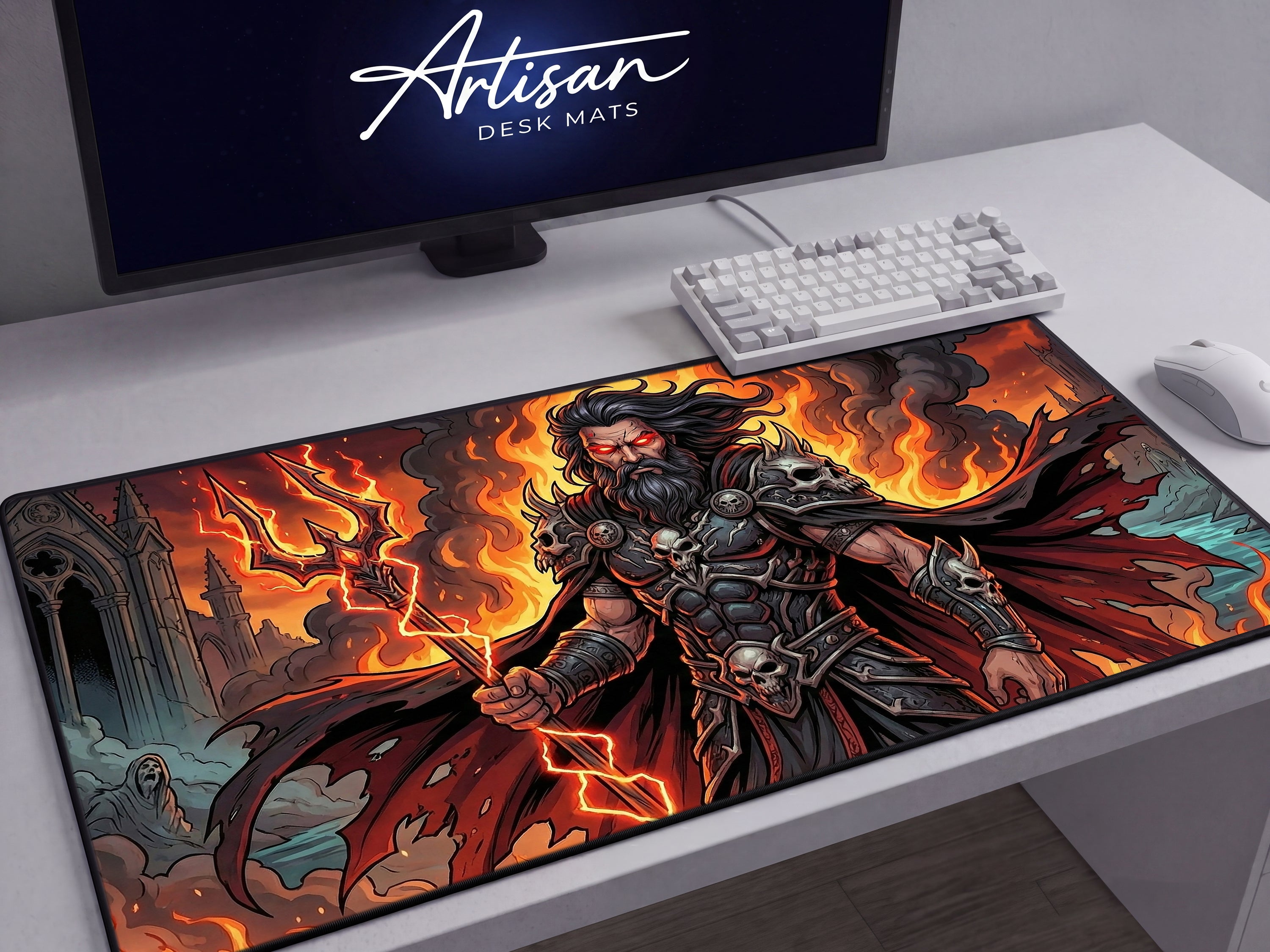 Hades Desk Mat for Dark Fantasy Gaming Setup ,Greek God of the Underworld Mousepad, Mythology Desk Accessory and Dark Gift for Gamers