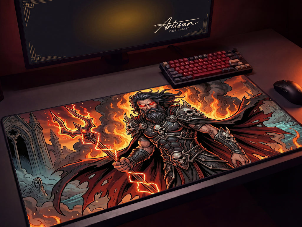 Hades Desk Mat for Dark Fantasy Gaming Setup ,Greek God of the Underworld Mousepad, Mythology Desk Accessory and Dark Gift for Gamers