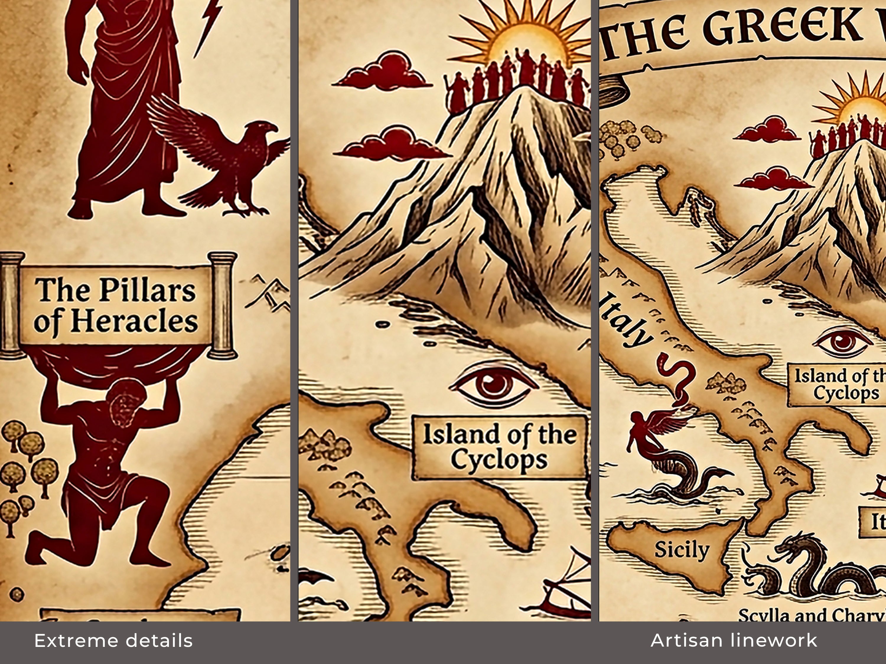 Greek Mythology Map Desk Mat, Ancient World Antique Mousepad, Dark Academia XL