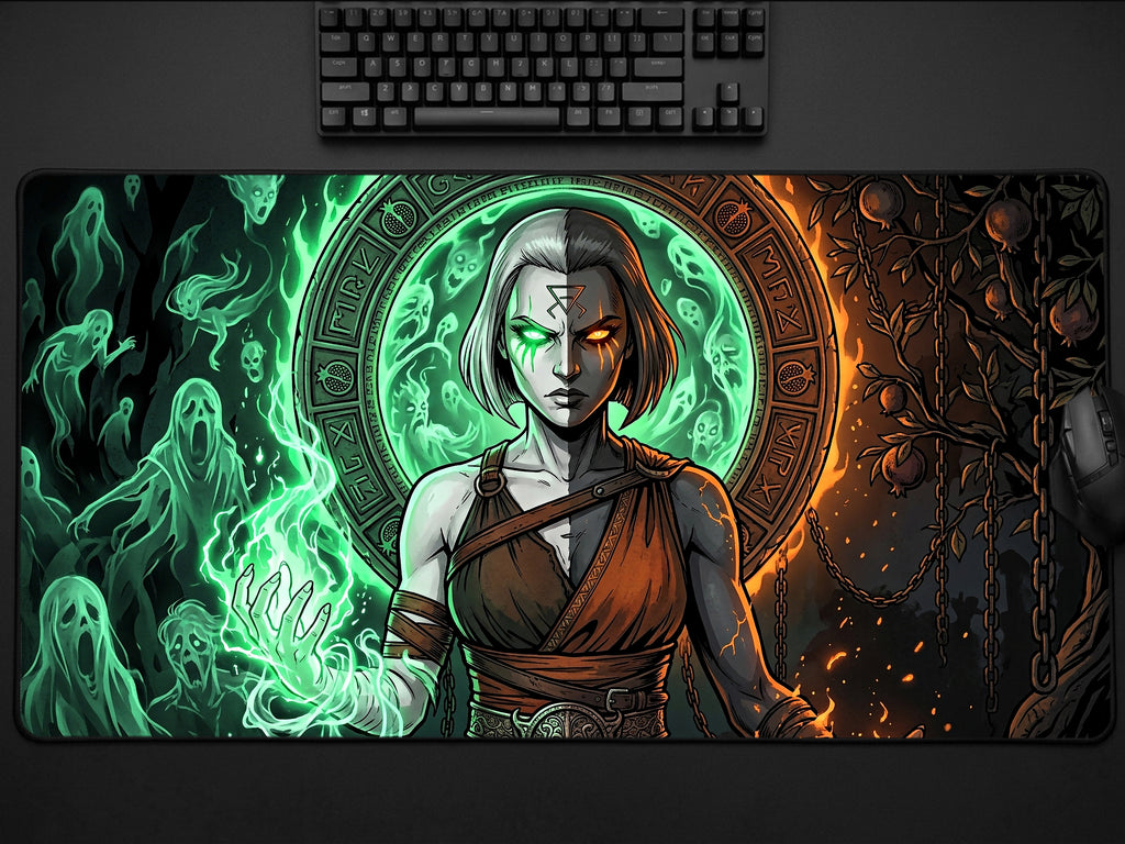 Melinoe, Hades 2 Inspired Desk Mat, Goddess of Ghosts Mythology Mousepad, XL Neoprene Dark Fantasy