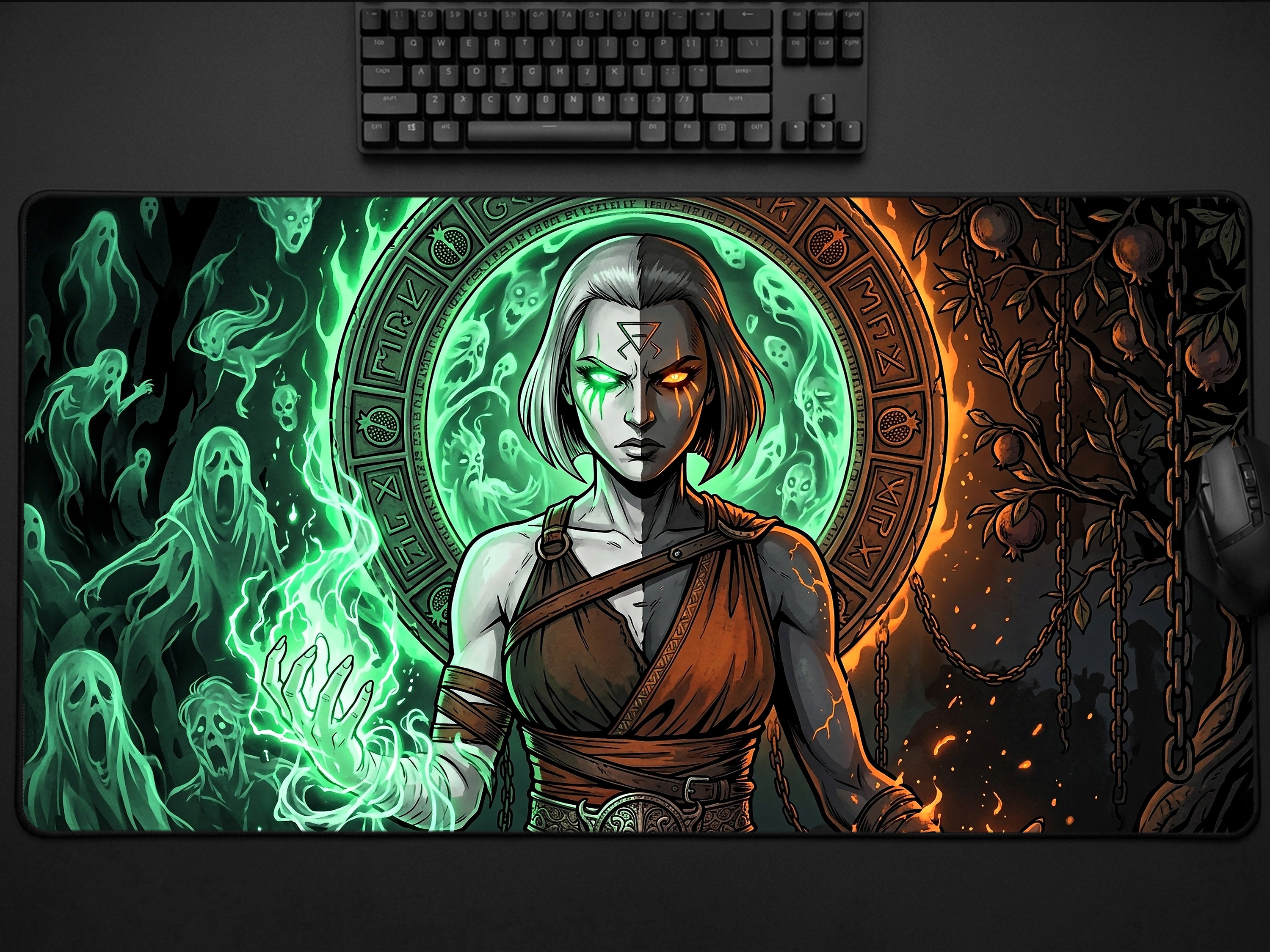 Melinoe, Hades 2 Inspired Desk Mat, Goddess of Ghosts Mythology Mousepad, XL Neoprene Dark Fantasy