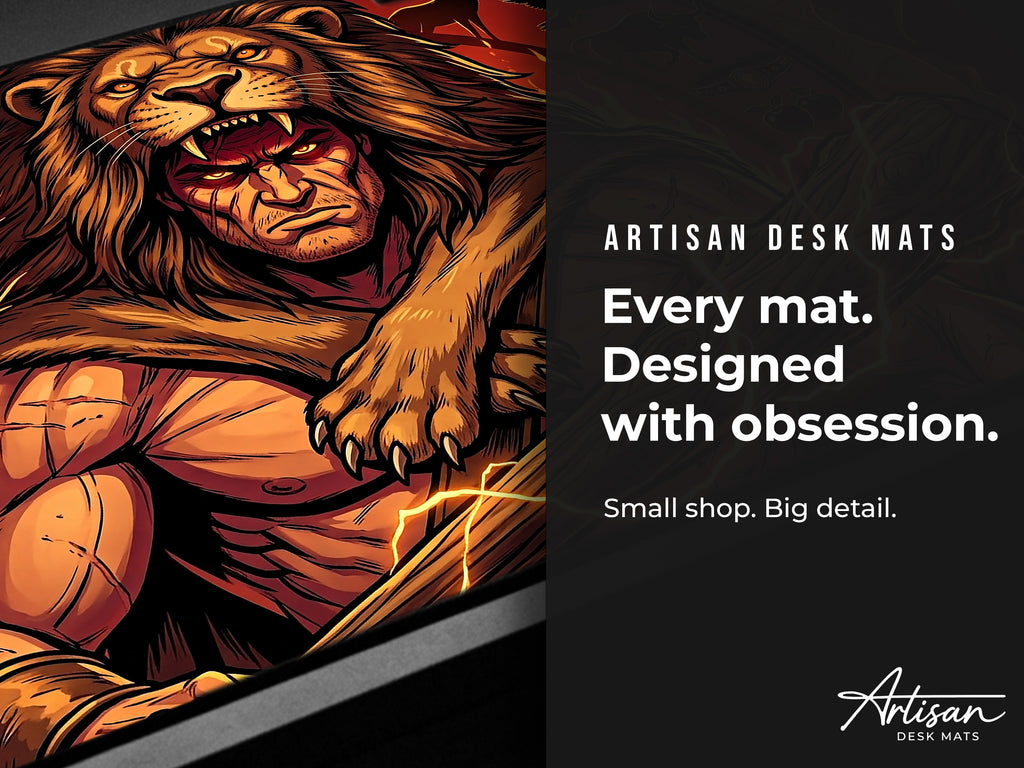 Heracles Desk Mat, Greek Mythology Gaming Mousepad, XL Neoprene Dark Fantasy God of Strength