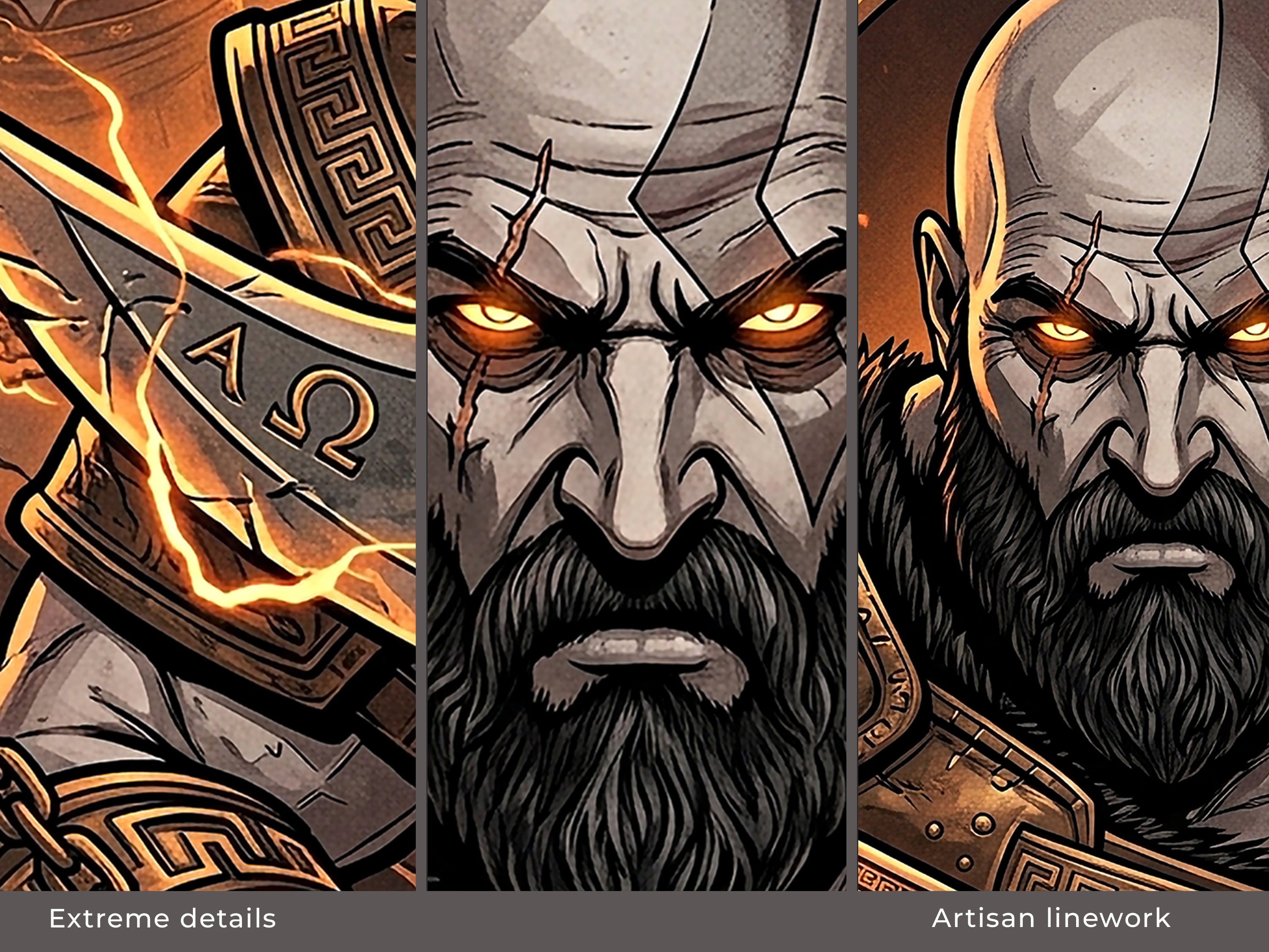 Kratos Desk Mat, Greek Mythology Gaming Mousepad, XL Neoprene Dark Fantasy God of Strength