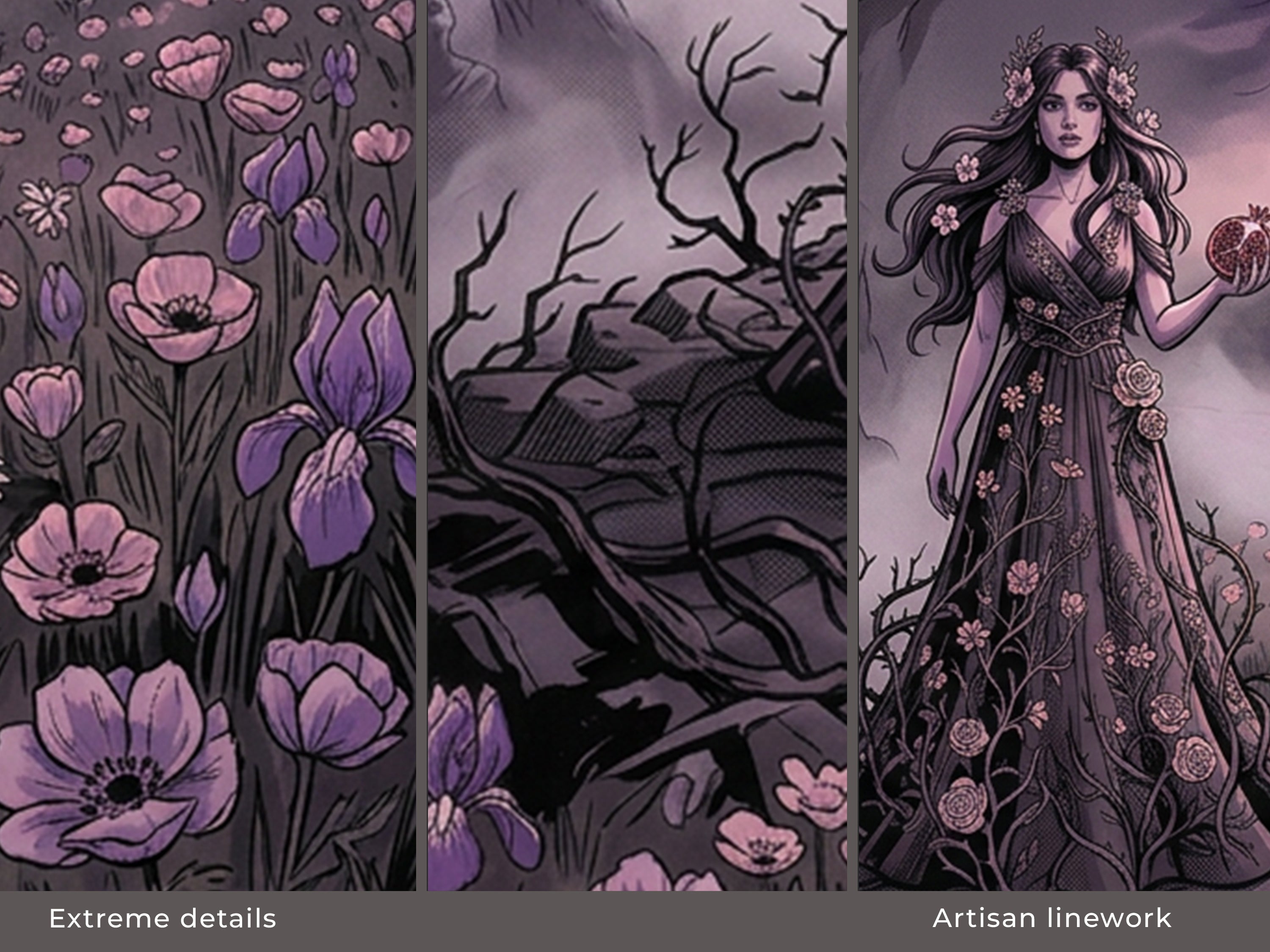 Persephone Desk Mat for Dark Romance Aesthetic, Greek Goddess of Spring Mousepad, Mythology Desk Accessory and Floral Gothic Gift for Her