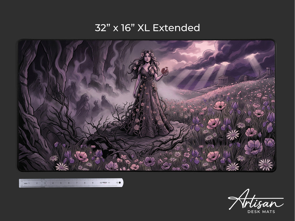 Persephone Desk Mat for Dark Romance Aesthetic, Greek Goddess of Spring Mousepad, Mythology Desk Accessory and Floral Gothic Gift for Her