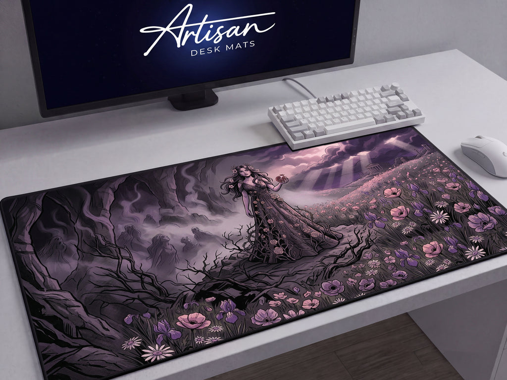 Persephone Desk Mat for Dark Romance Aesthetic, Greek Goddess of Spring Mousepad, Mythology Desk Accessory and Floral Gothic Gift for Her
