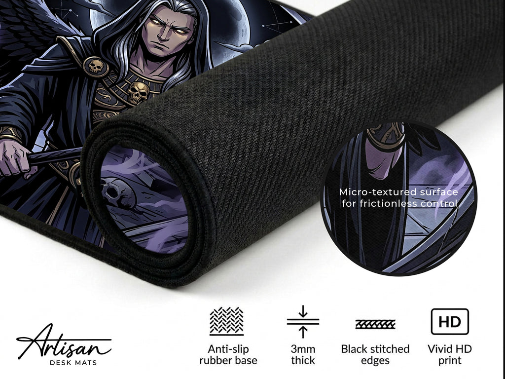 Thanatos Desk Mat, Gothic Greek Mythology Mousepad, Death God XL Neoprene Gaming
