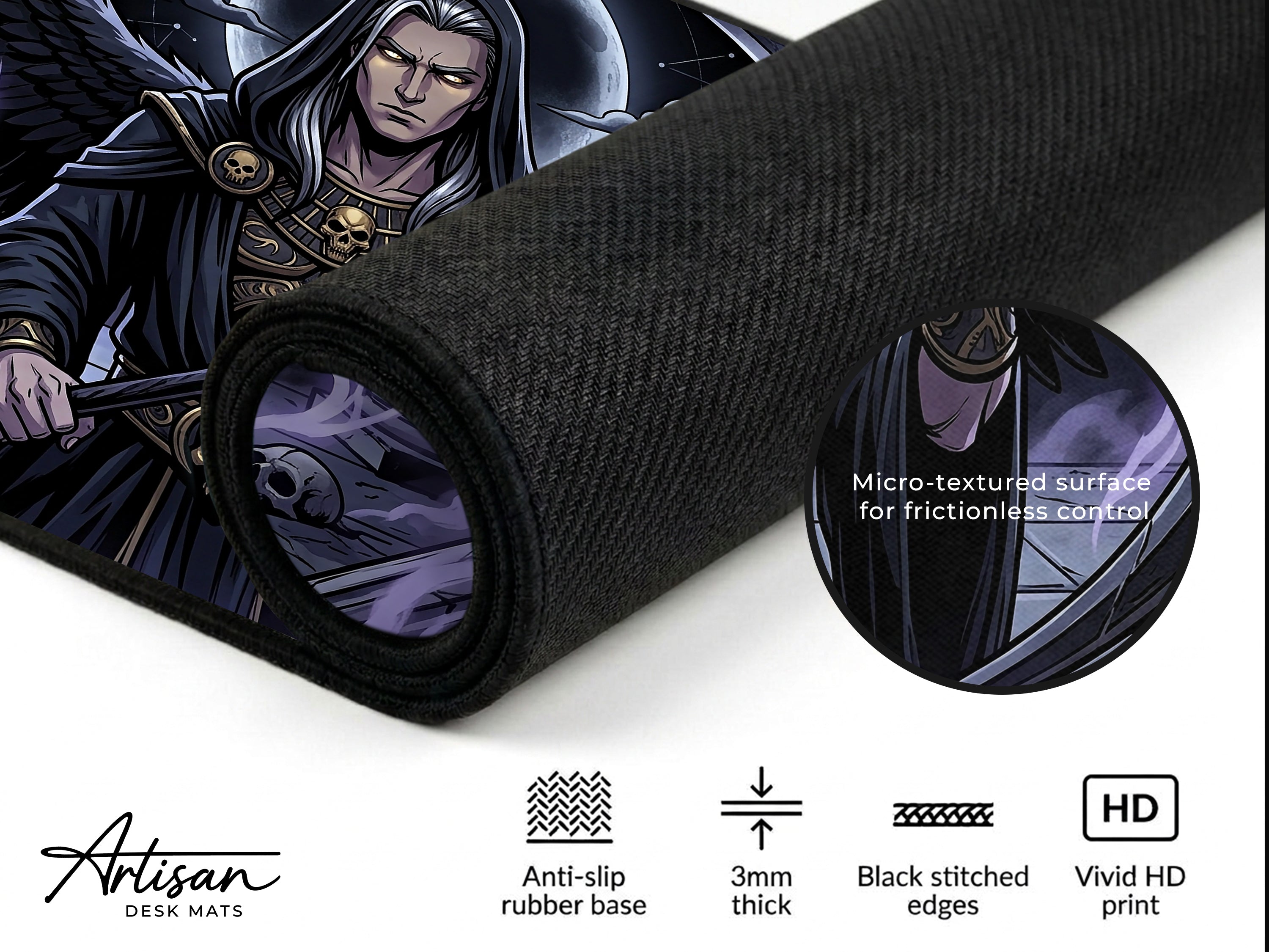 Thanatos Desk Mat, Gothic Greek Mythology Mousepad, Death God XL Neoprene Gaming
