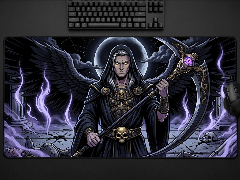Thanatos Desk Mat, Gothic Greek Mythology Mousepad, Death God XL Neoprene Gaming
