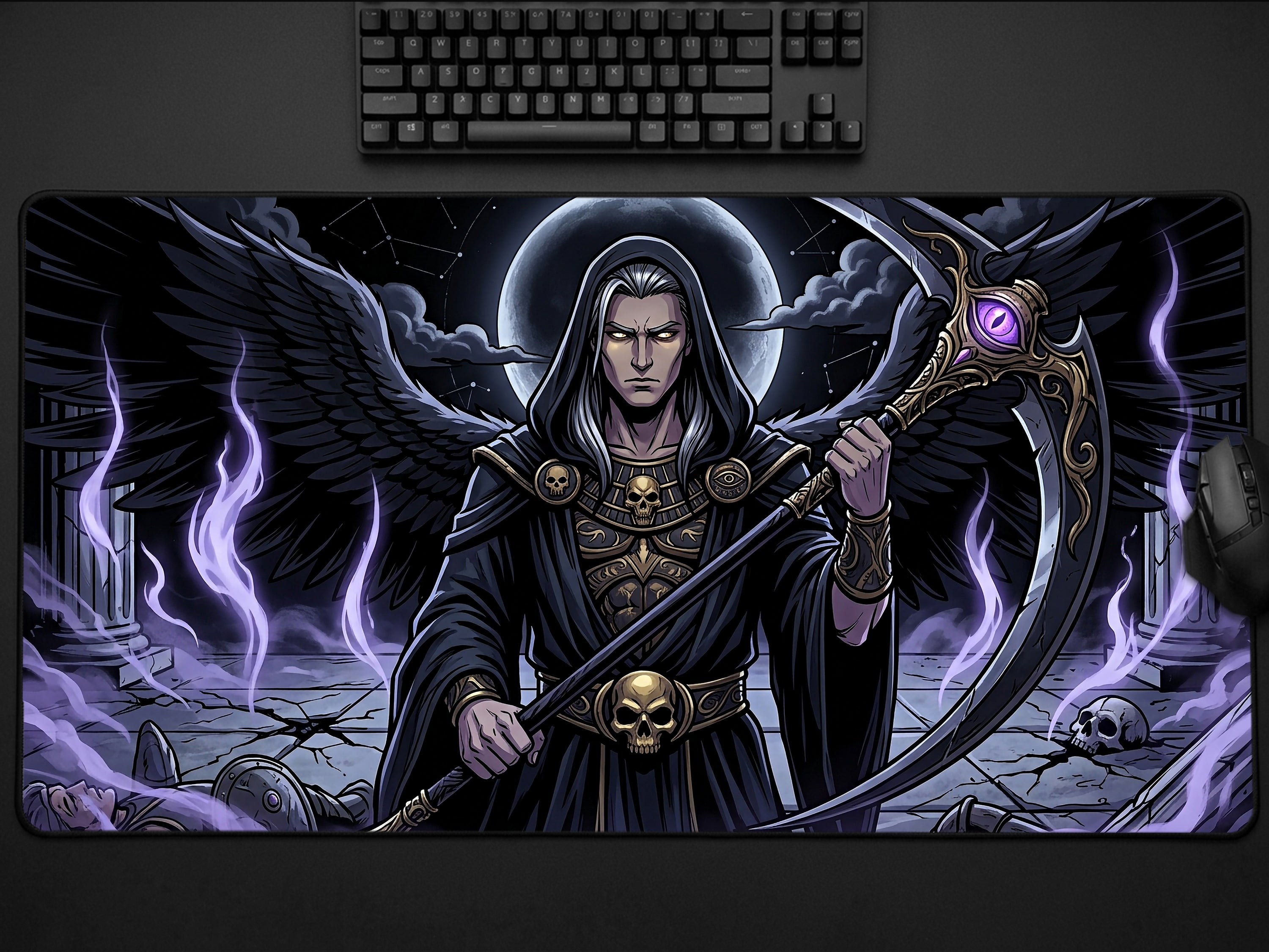 Thanatos Desk Mat, Gothic Greek Mythology Mousepad, Death God XL Neoprene Gaming