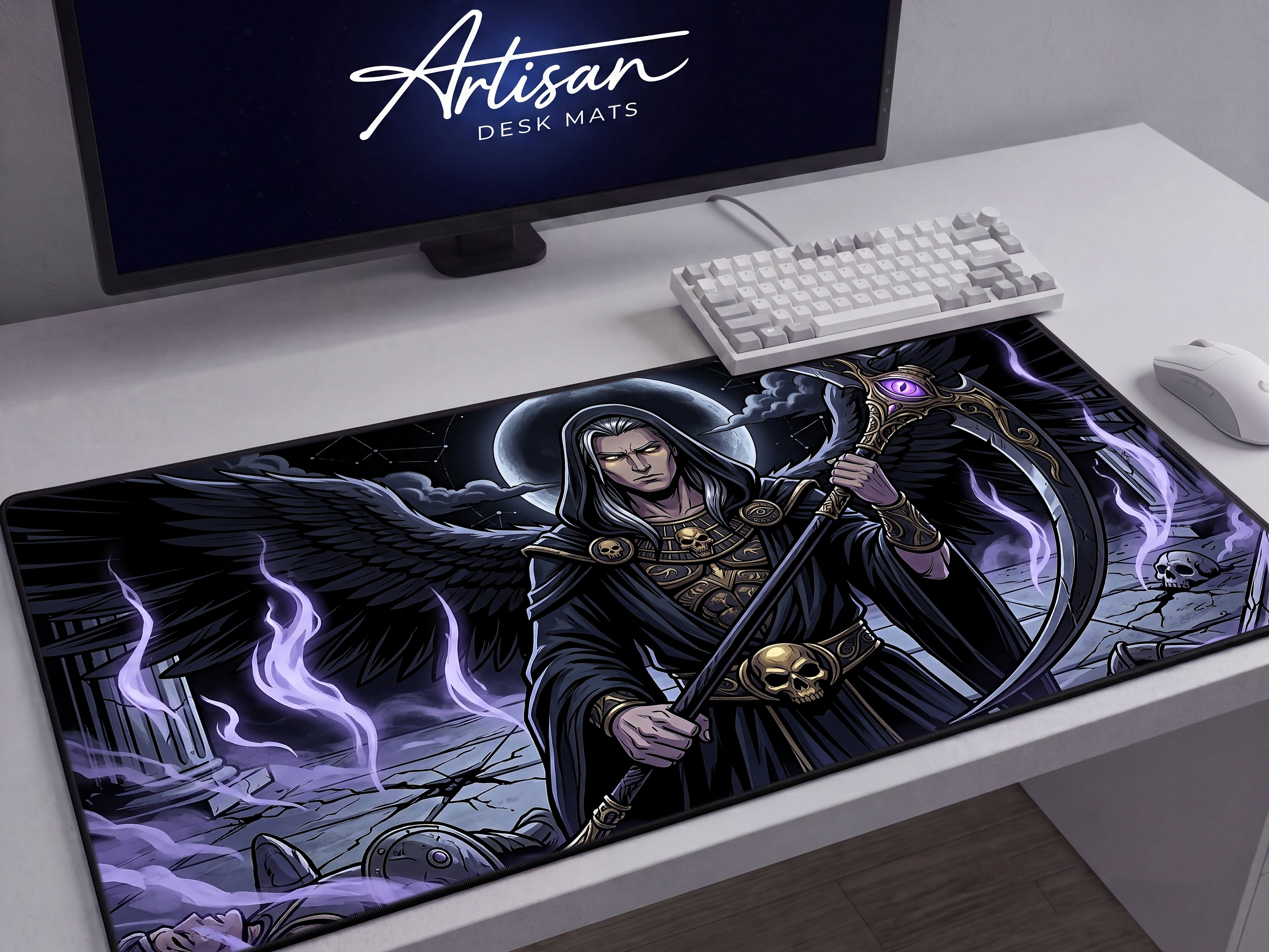 Thanatos Desk Mat, Gothic Greek Mythology Mousepad, Death God XL Neoprene Gaming