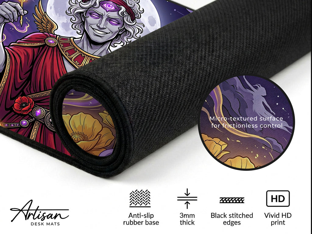 Hypnos Desk Mat, Greek God of Sleep Mythology Mousepad, XL Neoprene Dark Fantasy Dream God