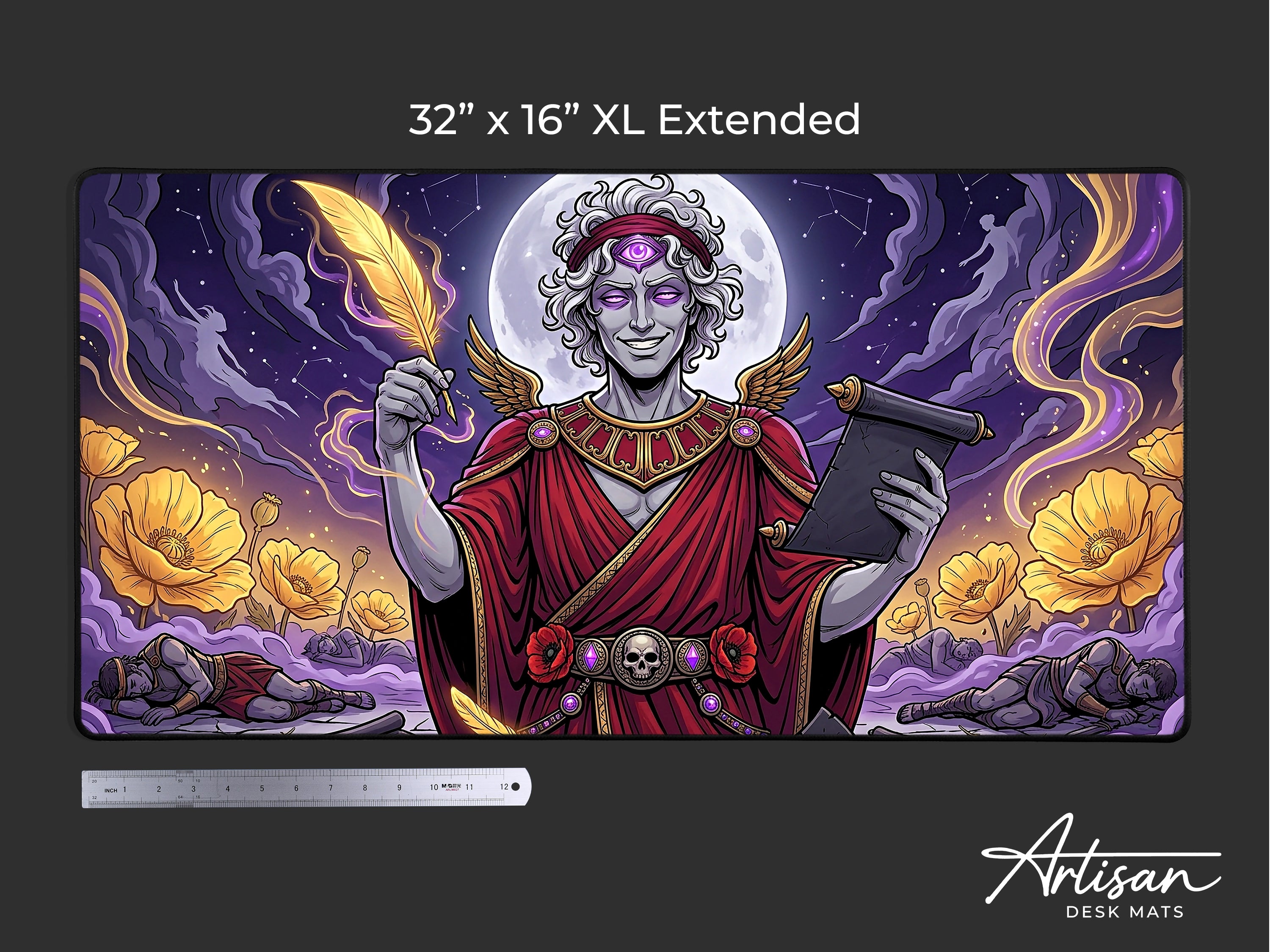 Hypnos Desk Mat, Greek God of Sleep Mythology Mousepad, XL Neoprene Dark Fantasy Dream God